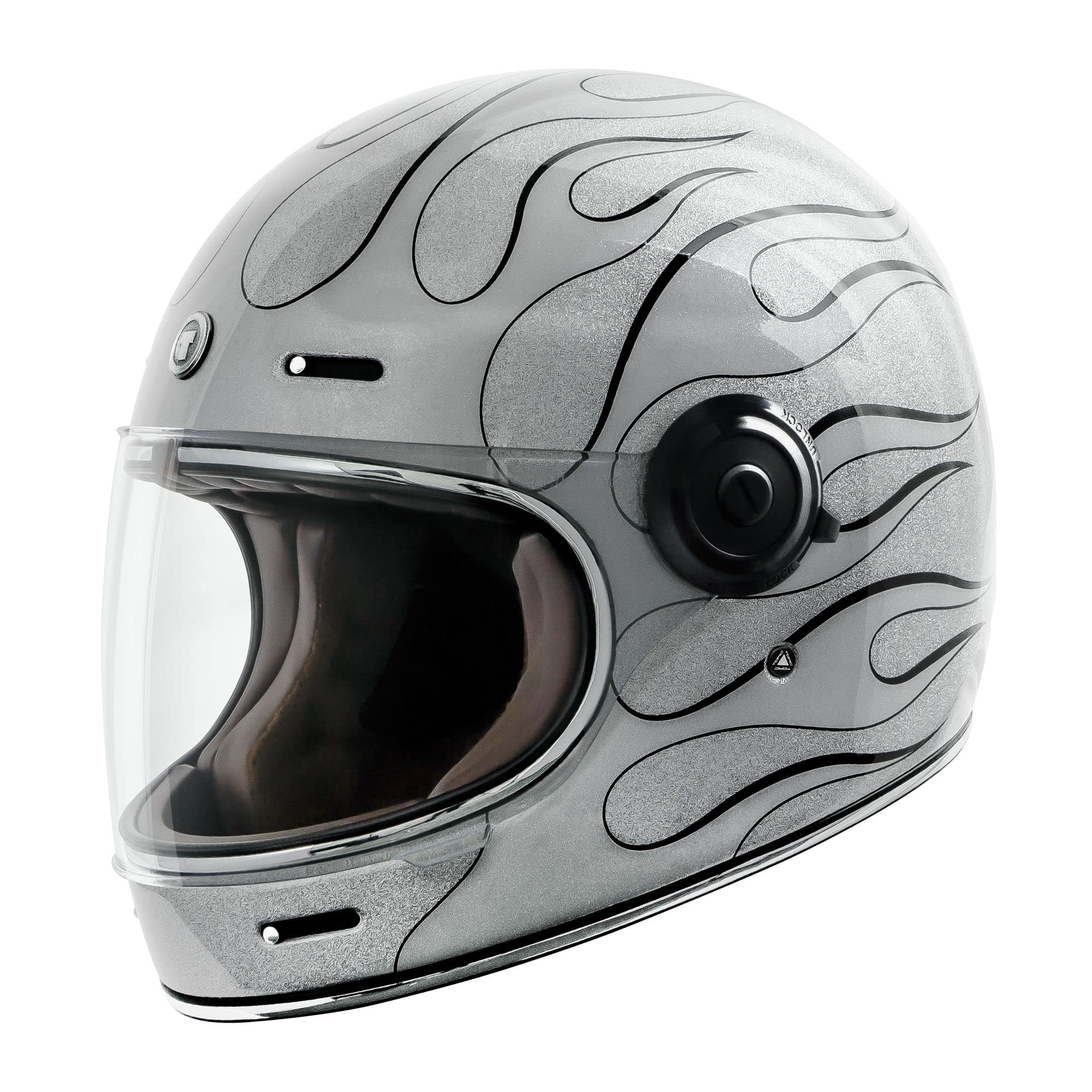 Torc T1 Unisex-Adult Retro Full Face Motorcycle Helmets, Silver Mega Flake Blaze, 3X-Large