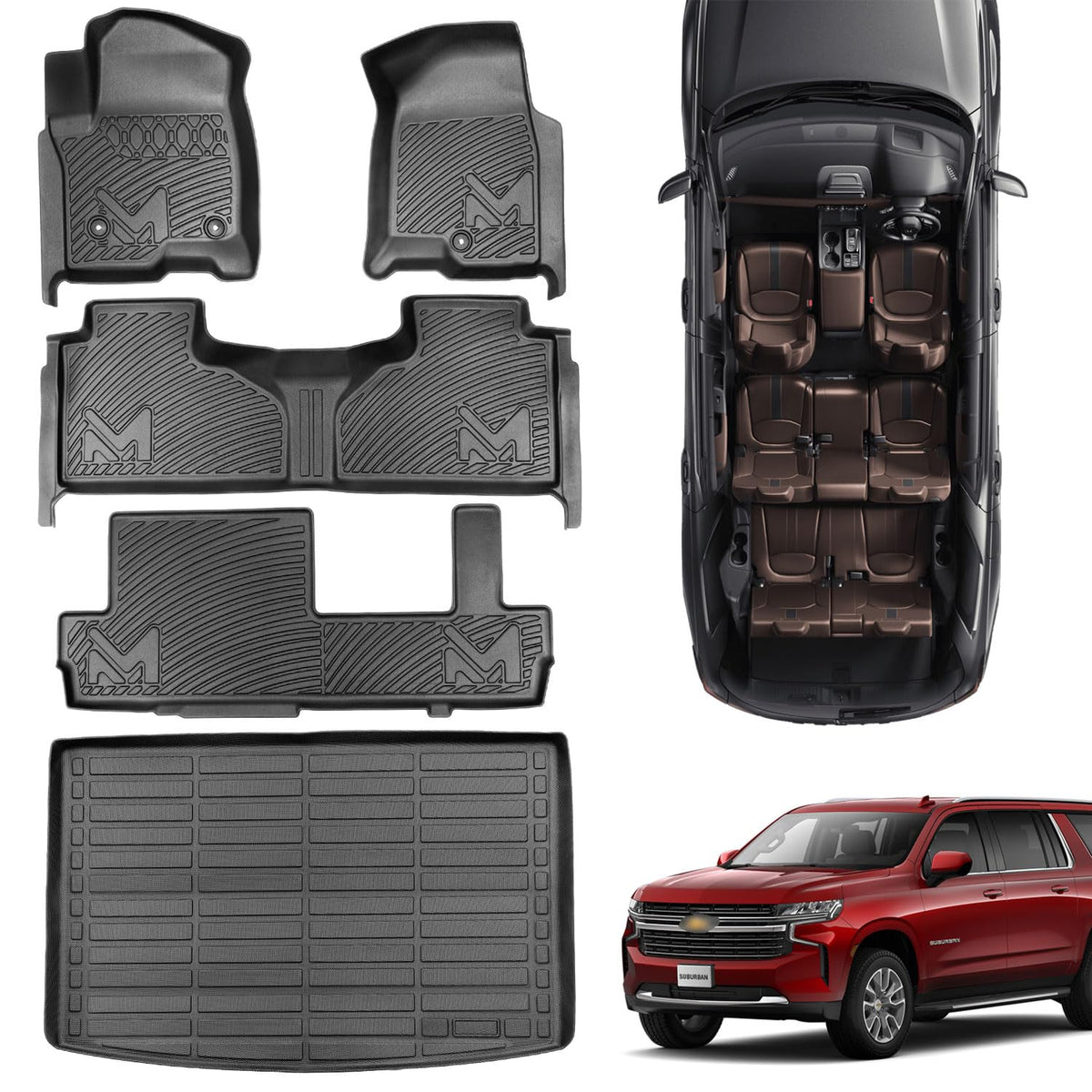 Tpe Automotive Floor Mats & Cargo Liner Custom For 2021-2025 Chevy Suburban/Gmc Yukon Xl 8 Seats, All Weather Cover Protection W