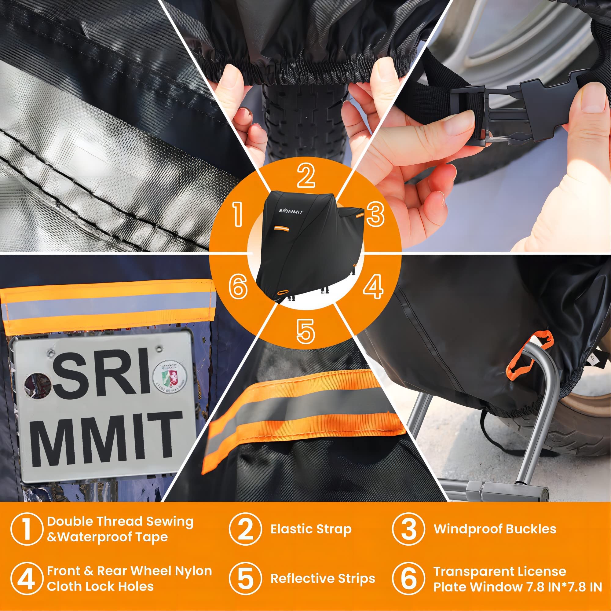 Motorcycle Cover Waterproof Outdoor,420D Universal Cover Motorcycle,All Season Protection,With License Plate Window, 4 Reflectiv