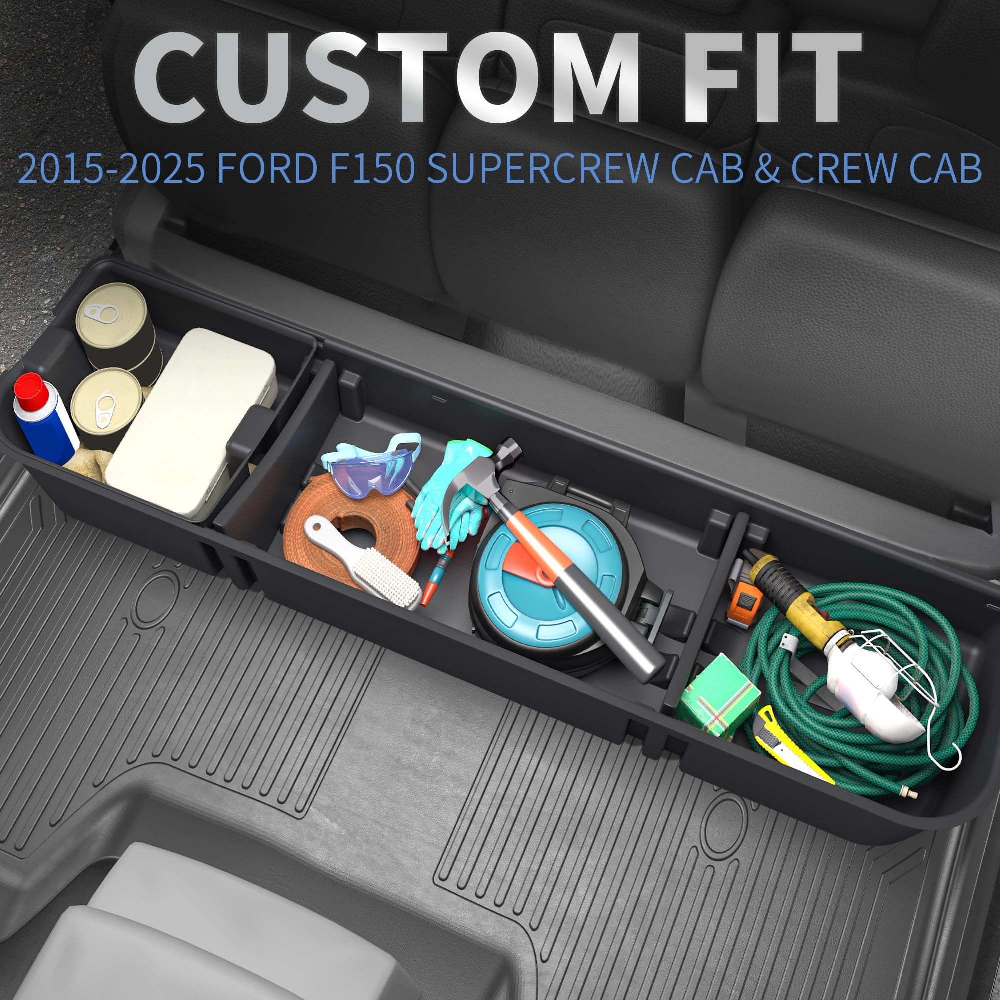 Oedro Under Seat Storage Fit For 2015-2025 Ford F-150 F150 Supercrew/Crew Cab, 2017-2024 F-250/F-350/F-450/F-550 Super Duty, Upg