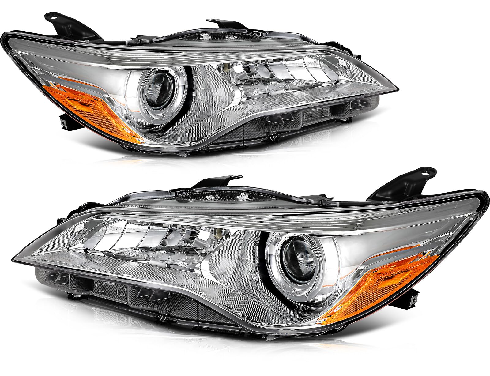 LSAILON Headlight Assembly Replacement Fit 2015-2017 for Toyota Camry Headlamp Driver and Passenger Side Chrome Housing Amber Re
