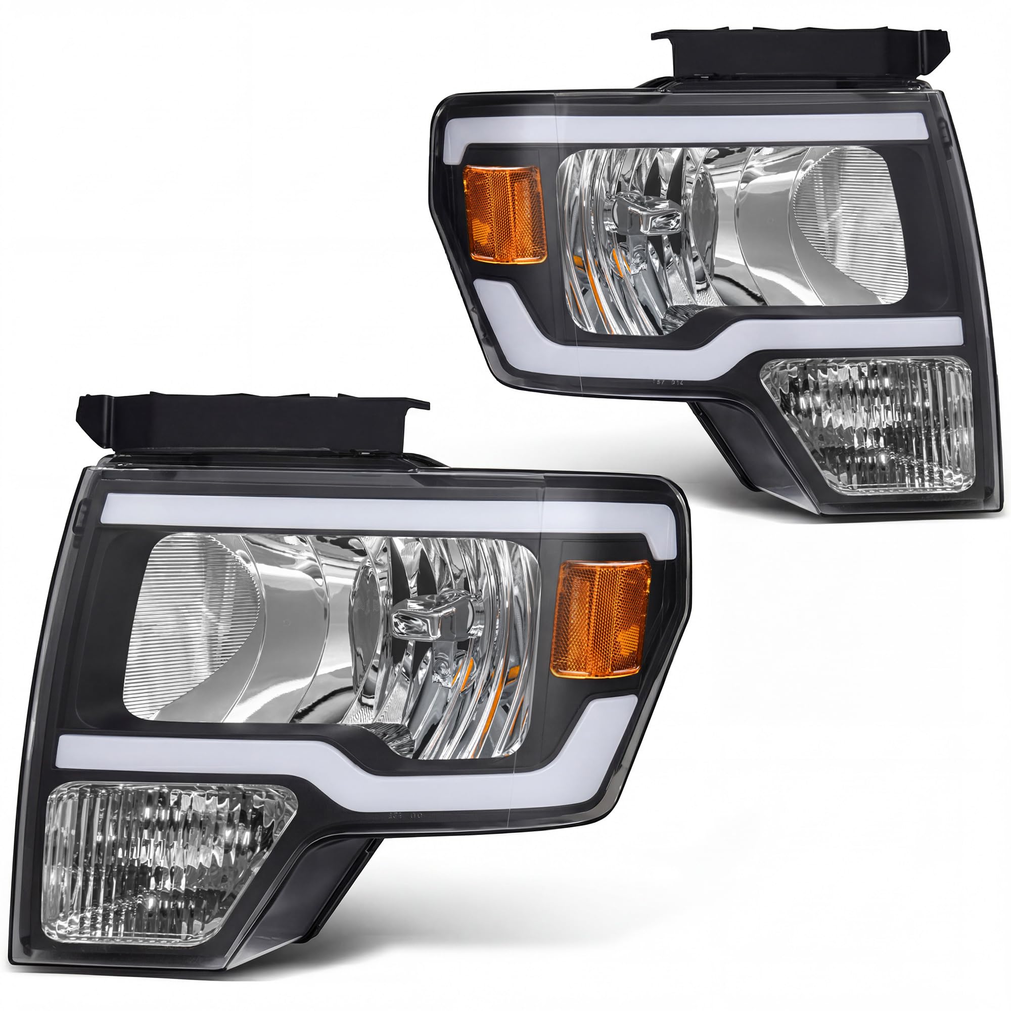 AUTOSAVER88 LED DRL Headlight Assembly kit Compatible with 2009-2014 Ford F150(Not for stock HID Model) Clear Lens Black Housing
