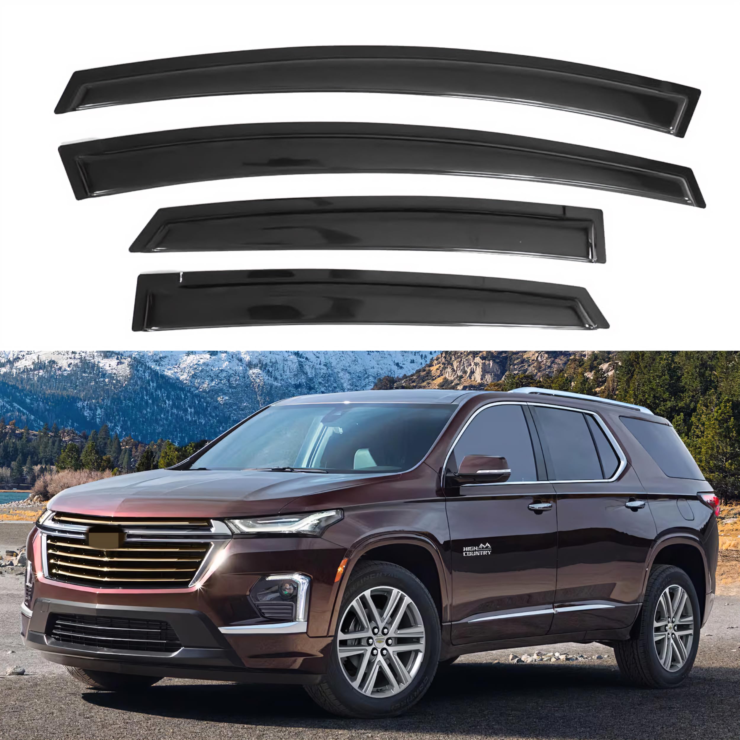 Ig Window Visor For Chevy Chevrolet Traverse 2018-2023, Rain Guard Tape-On Extra Durable Sun Wind Side Vent Window Deflector, 20