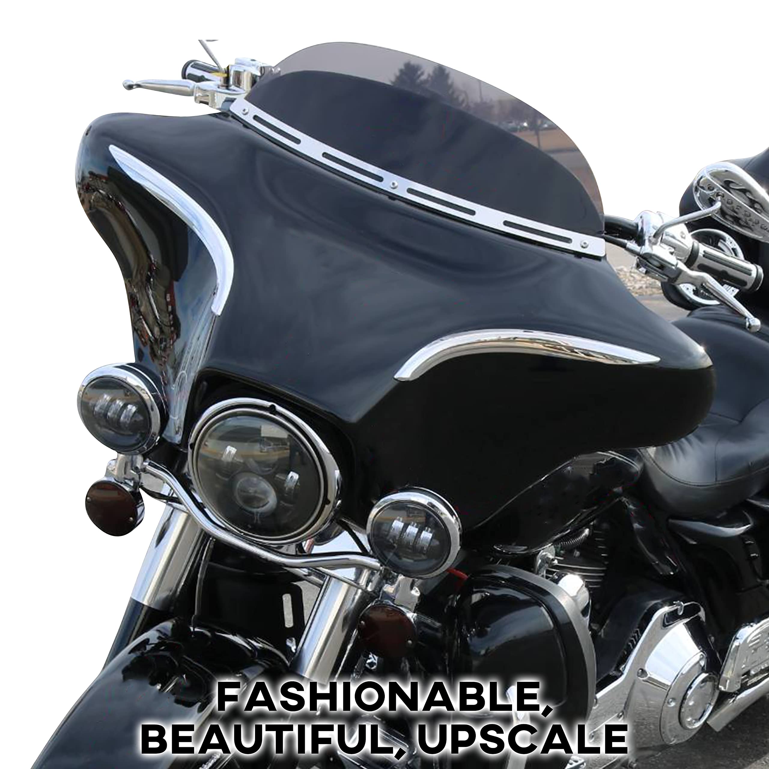 Veisutor Windshield Trim For Harley Street Glide 96-13, Polished Stainless Slotted Windshield Windscreen Trim For Harley Tri Glide Street Glide Electra Glide Ultra Classic Cvo 1996-2013 Accessories