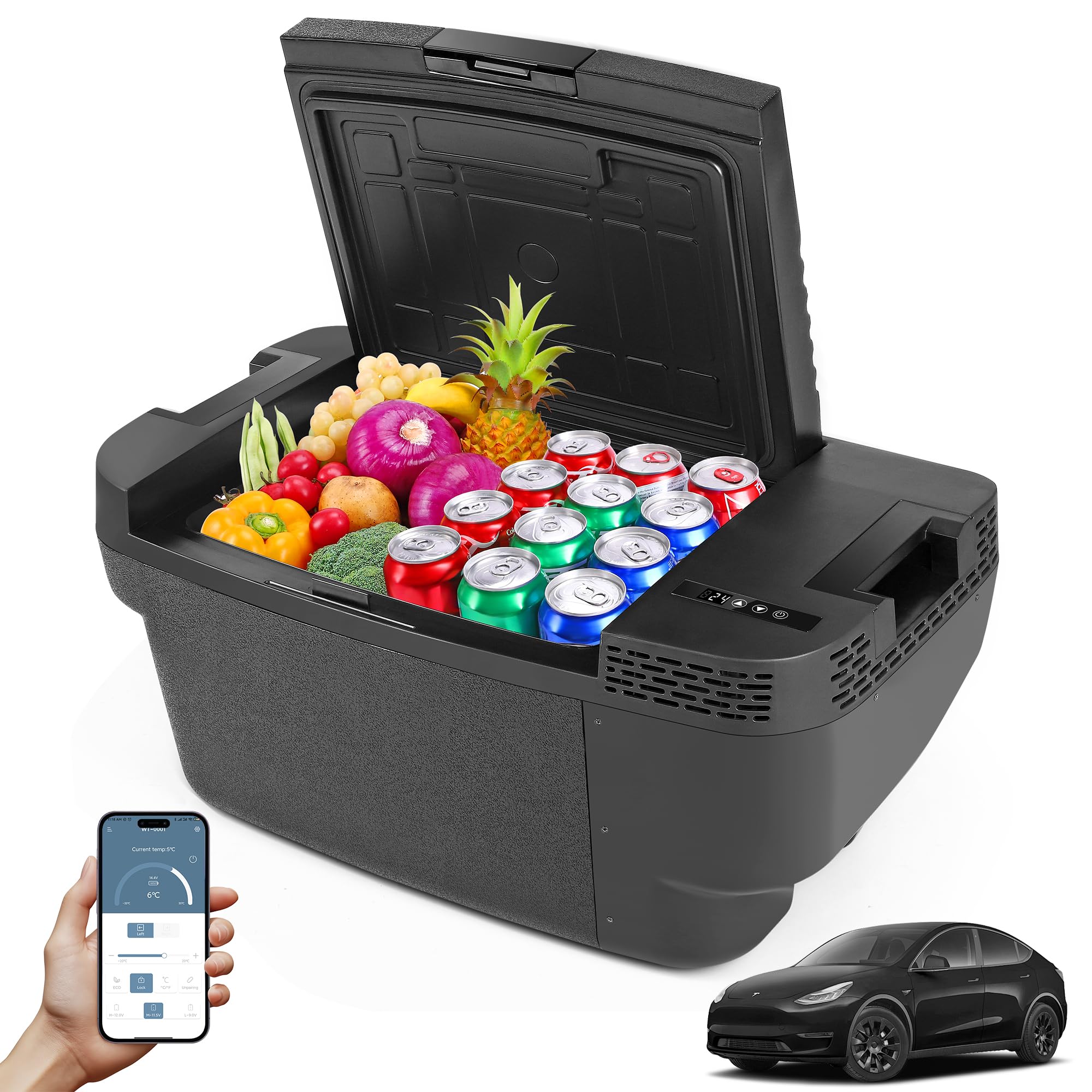 Car Refrigerator for Tesla Model Y, 37QT(35L) -4?~68? Car Fridge 12V Refrigerator for Tesla Model Y Trunk Portable Freezer for C