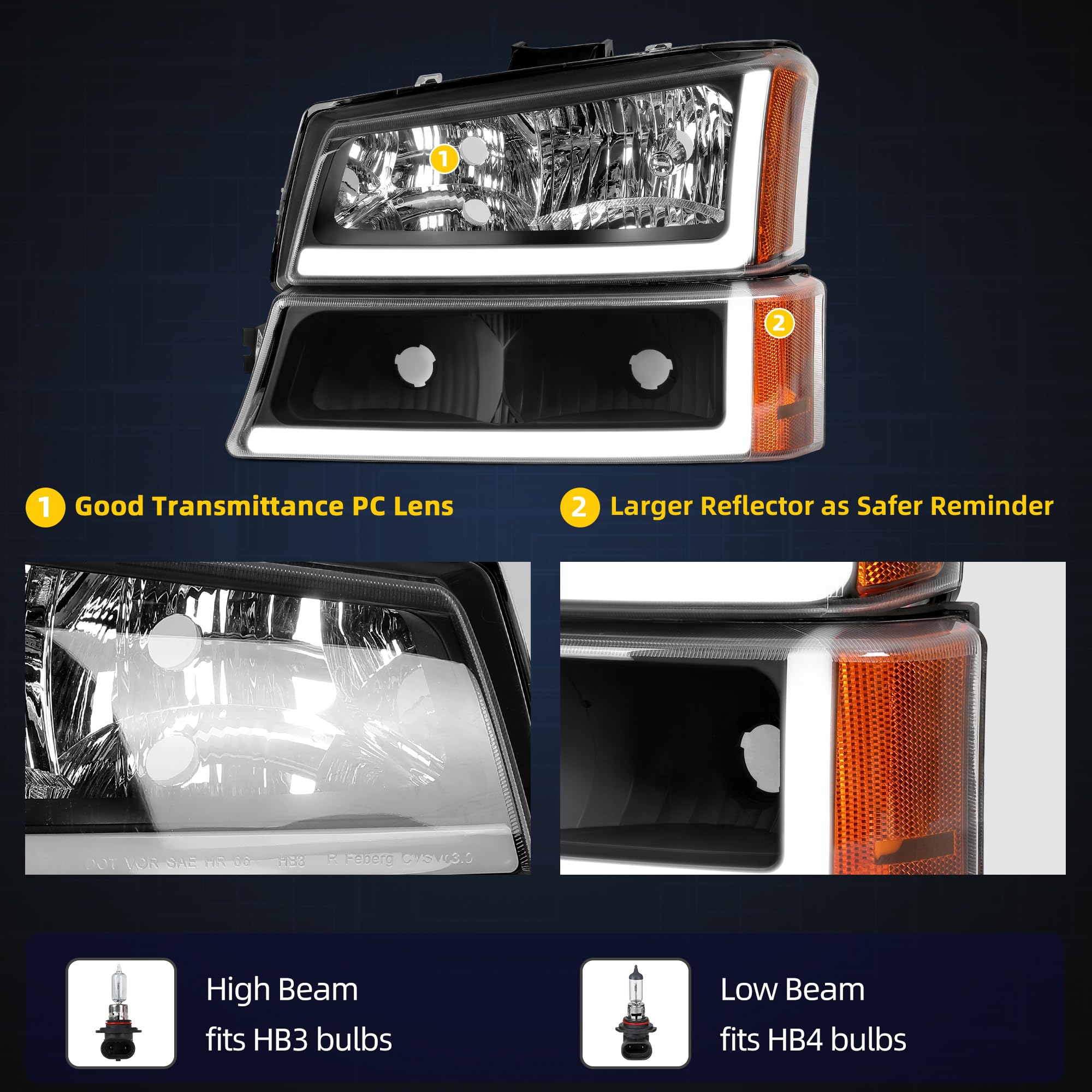 Dwvo Headlight Assembly Compatible With 2003 2004 2005 2006 Chevy Avalanche Silverado 1500 1500Hd 2500 2500Hd 3500/2007 Chevrole