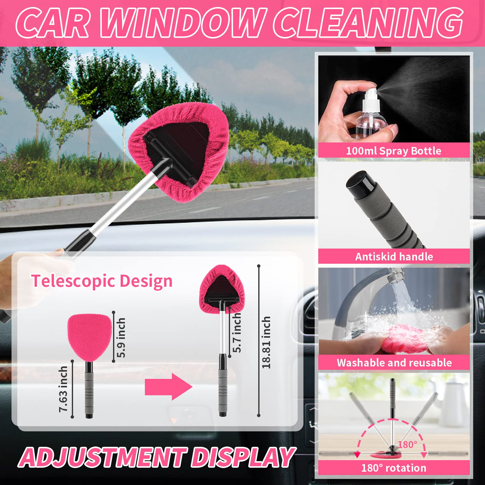 Hordalor Pink Car Interior Detailing Kit, 16Pcs Car Cleaning Kit With High Power Handheld Vacuum, Detailing Brush Set, Cleaning