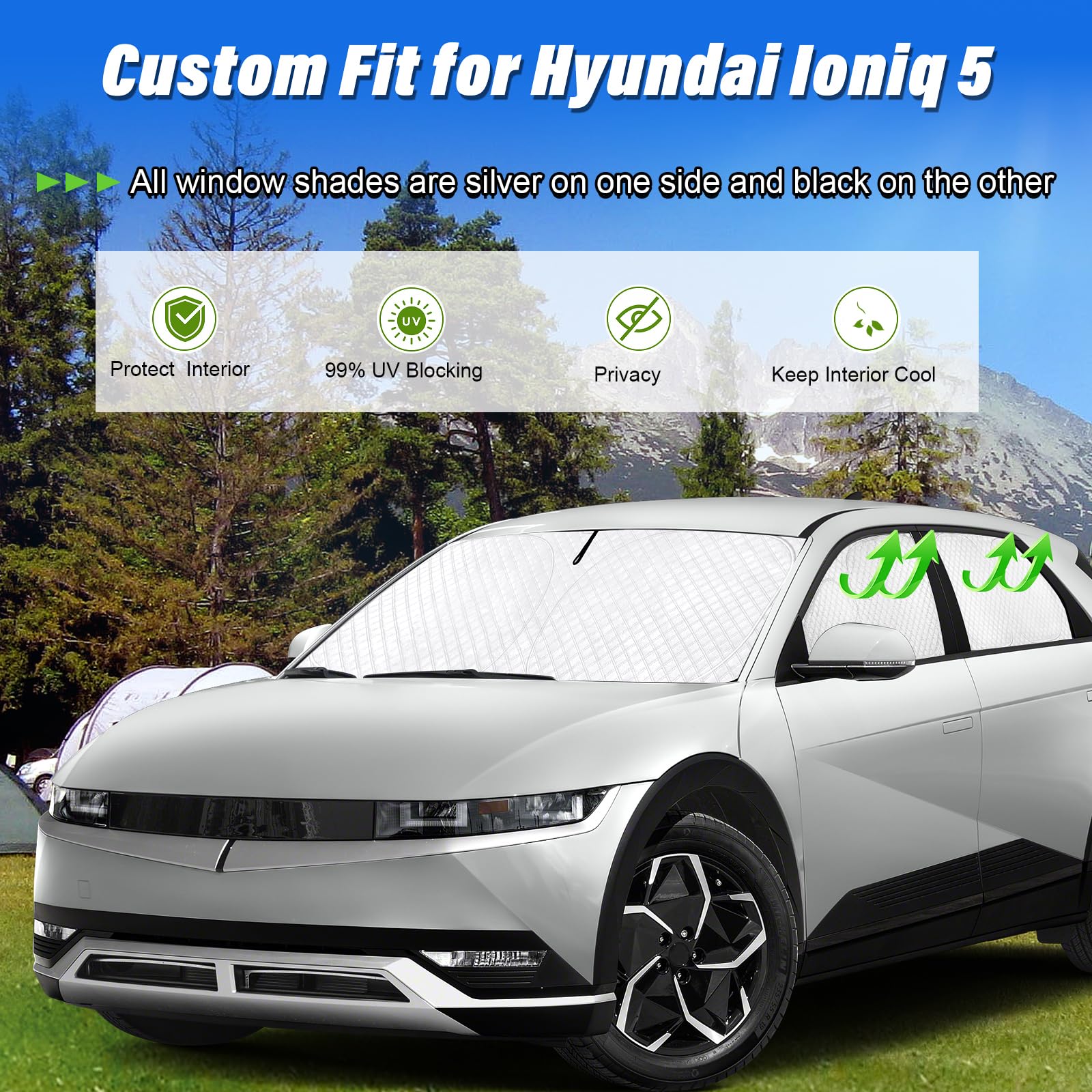 Kmf 6Pcs Full Window Sun Shade Custom Fit For Hyundai Ioniq 5 Accessories 2022-2024, Privacy Car Window Covers Sunshade For Wind