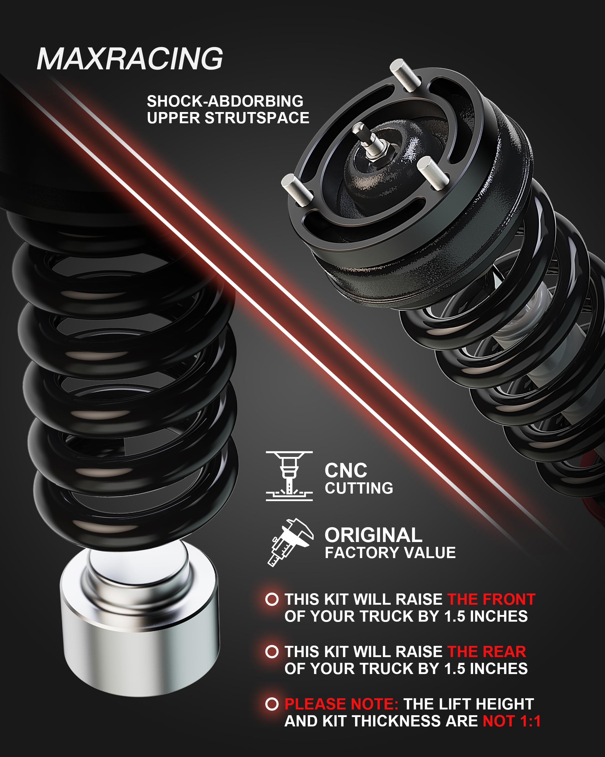 Maxracing 1.5'' Front + 1.5'' Rear Leveling Lift Kit Compatible With 2007-2020 Chevy Tahoe | 2007-2020 Chevy Suburban 1500 | 200