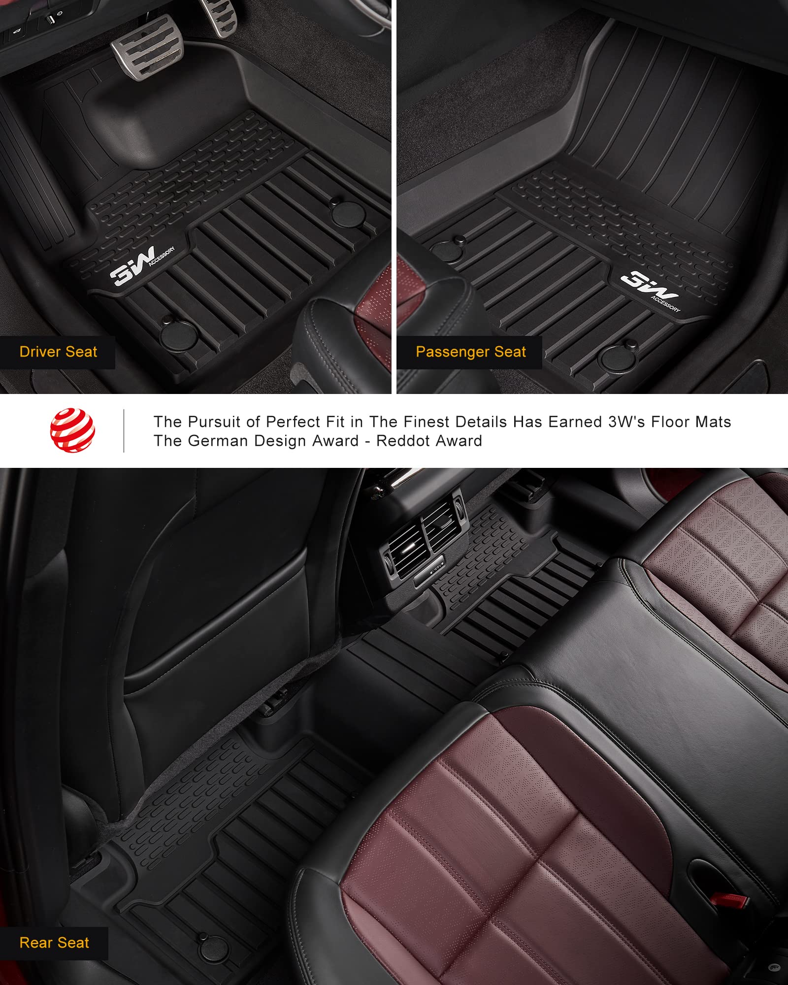 3W Durable Tpe Black Floor Mats, Custom Fit For Range Rover/Land Rover Evoque 2011-2019 (Not For Convertible), 1St & 2Nd Row All