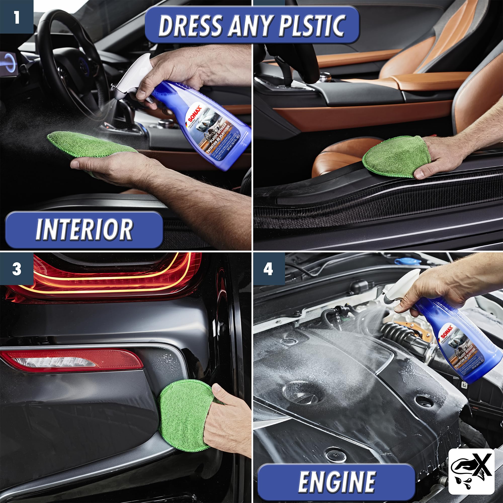 SONAX Plastic Detailer 255241 | Spray-On Protection for Interior & Exterior Plastic Surfaces | Cleans, Restores, and Protects |
