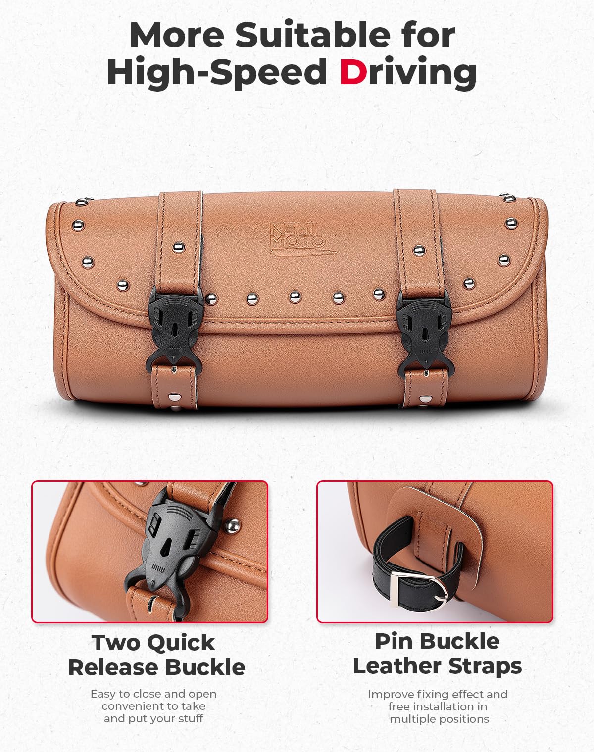 Kemimoto Universal Saddlebag - Waterproof Pu Leather Motorcycle Fork Bag For Front Fork Handlebar Sissybar Storage