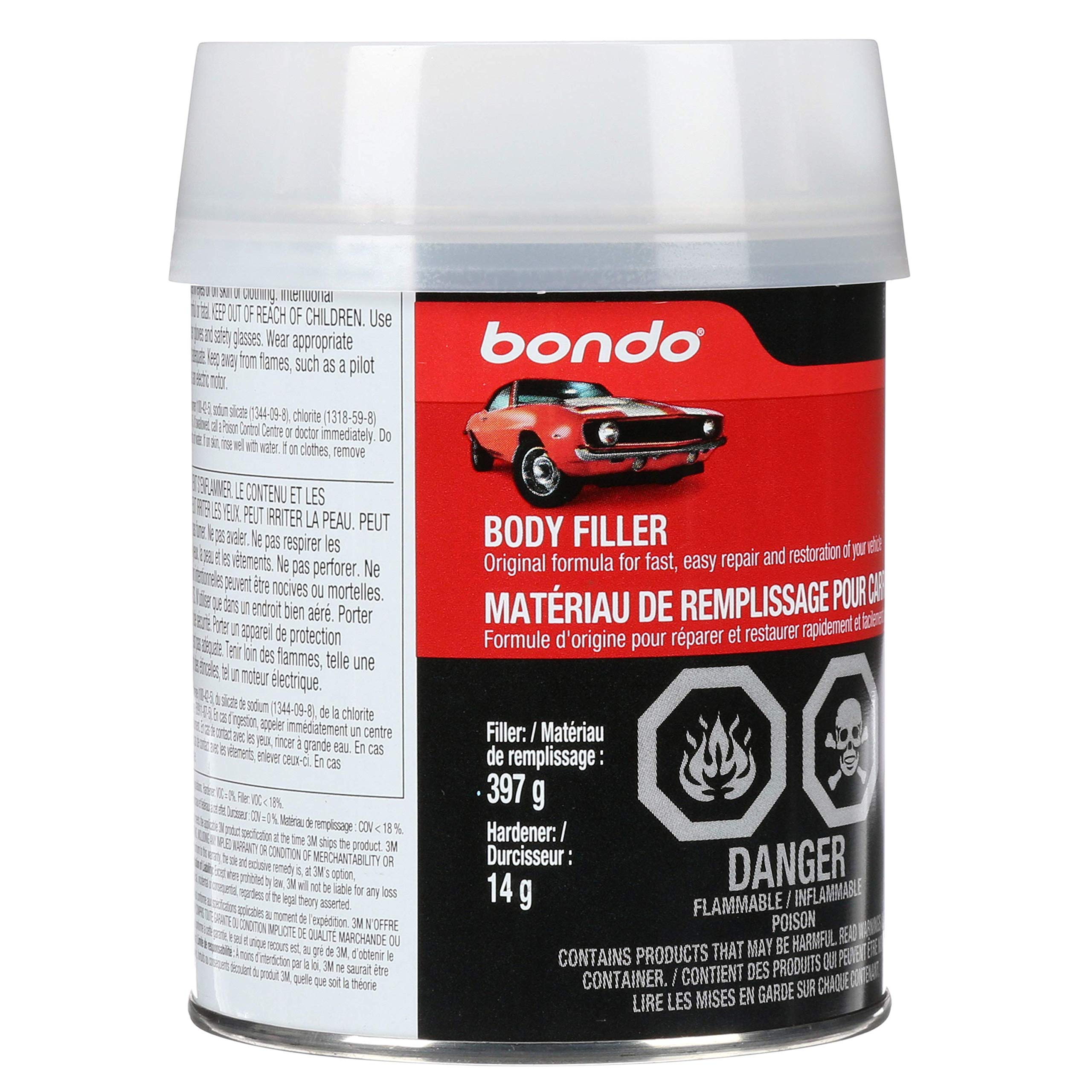 Bondo Body Filler, Original Formula for Fast, Easy Repair & Restoration of your Vehicle, 00261, Filler 14 oz and 0.5 oz Hardener, 1 Can, Salmon
