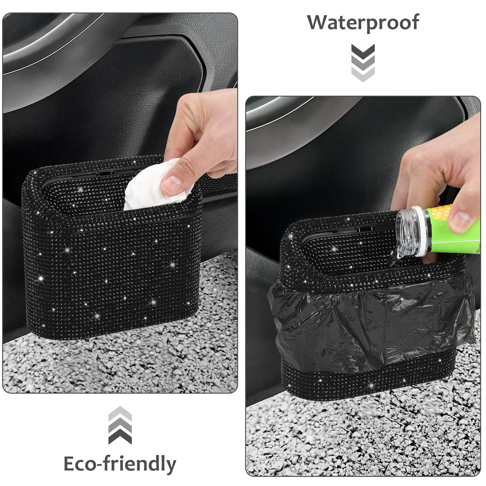 Accmor Bling Car Trash Can With Lid, Mini Vehicle Garbage Organizer Storage Bin Dustbin, Sparkling Crystal Rhinestone Holder Con
