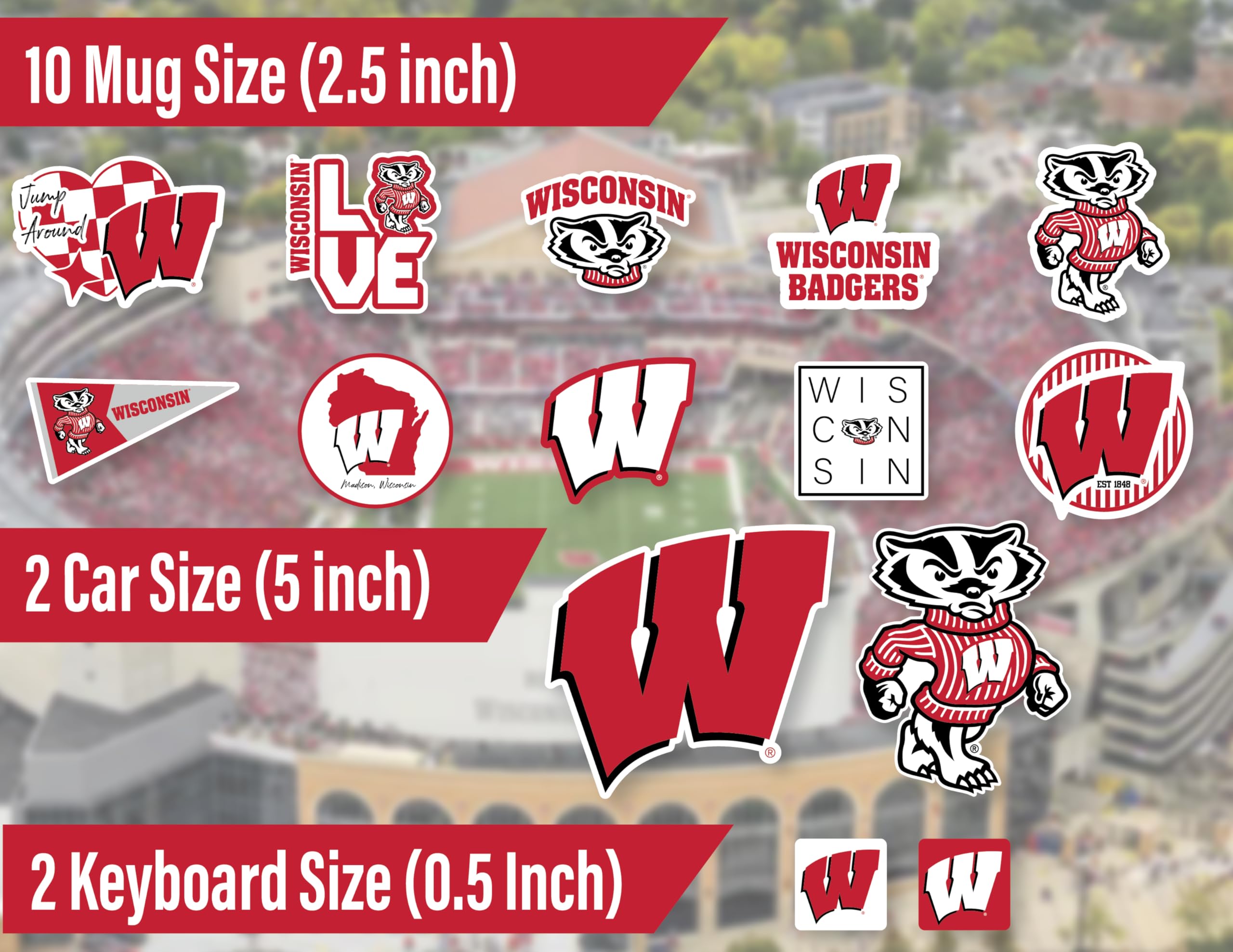University Of Wisconsin Stickers For Gift, Car, Water Bottle, Laptop, And Phone For Uw Football Fans And University Graduates (W