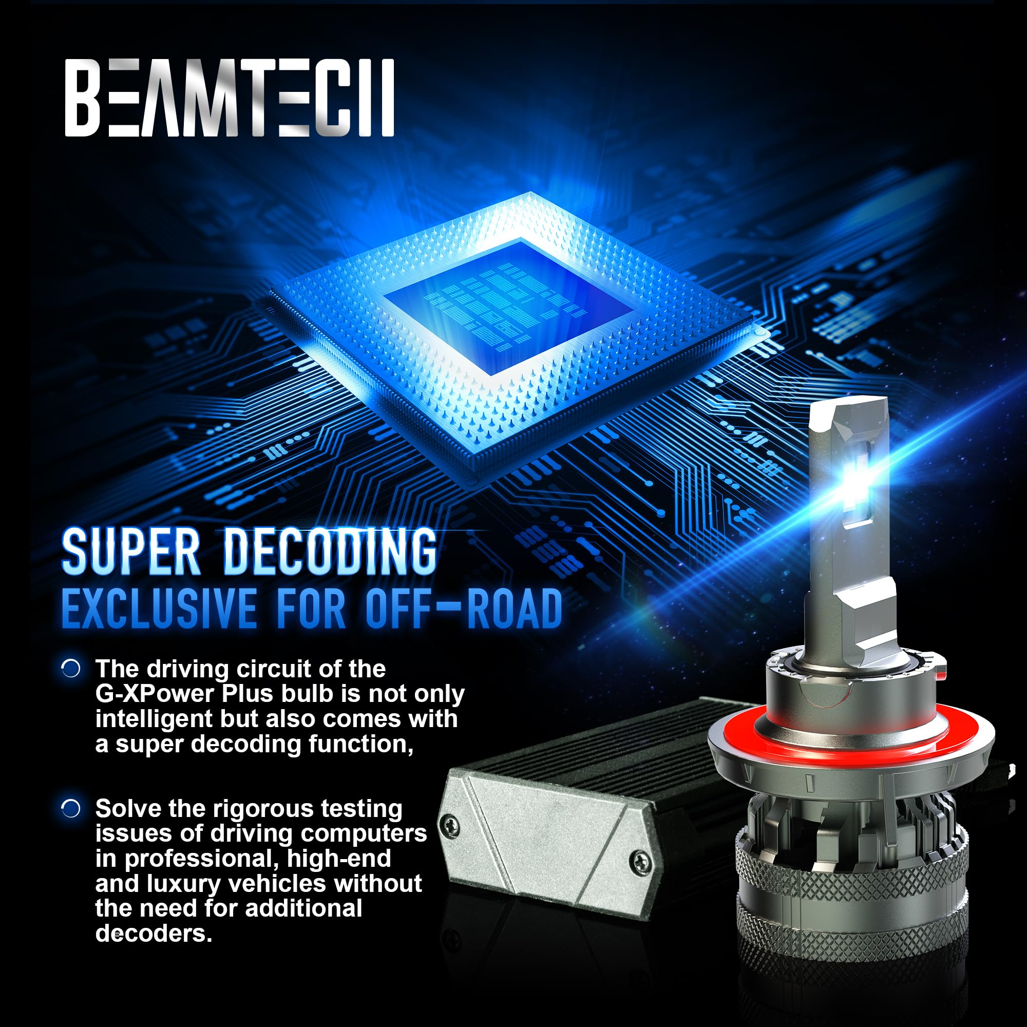 Beamtech H13 Bulbs, 9008 G-Xp Chips Canbus Ready Fog Light 600% Brighter High Power 6500K Xenon White 360 Degree Lighting Plug N
