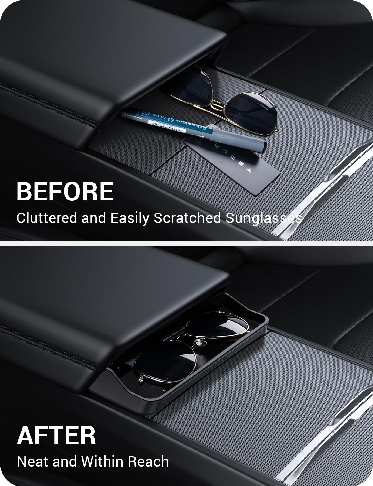 BASENOR Center Console Sunglasses Holder for 2024 2025 Tesla Model 3 Highland Model Y 2025 Refresh (Juniper), Armrest Key Card P