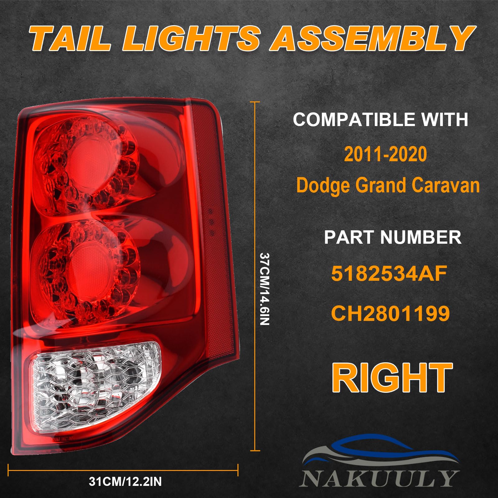 Nakuuly Tail Light Compatible With 2011-2020 Dodge Grand Caravan Right Passenger Side LED Taillight Rear Lamp Brake Signal Assem