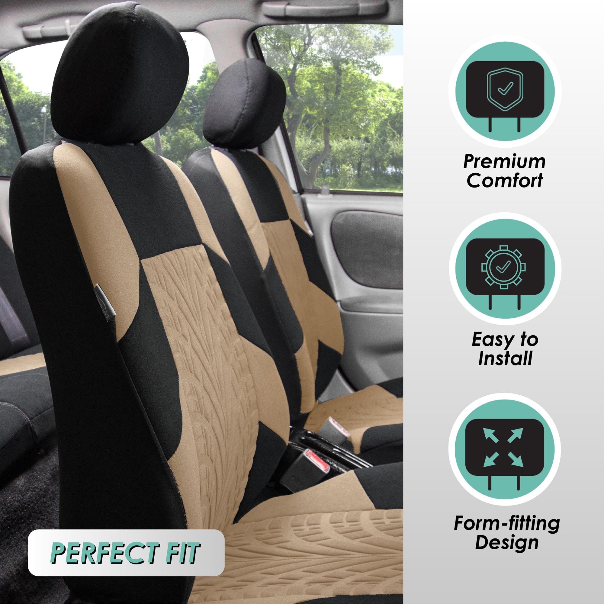Fh Group Travel Master Seat Covers Front Set - Universal Fit For Cars Trucks And Suvs (Beige) Fb071102