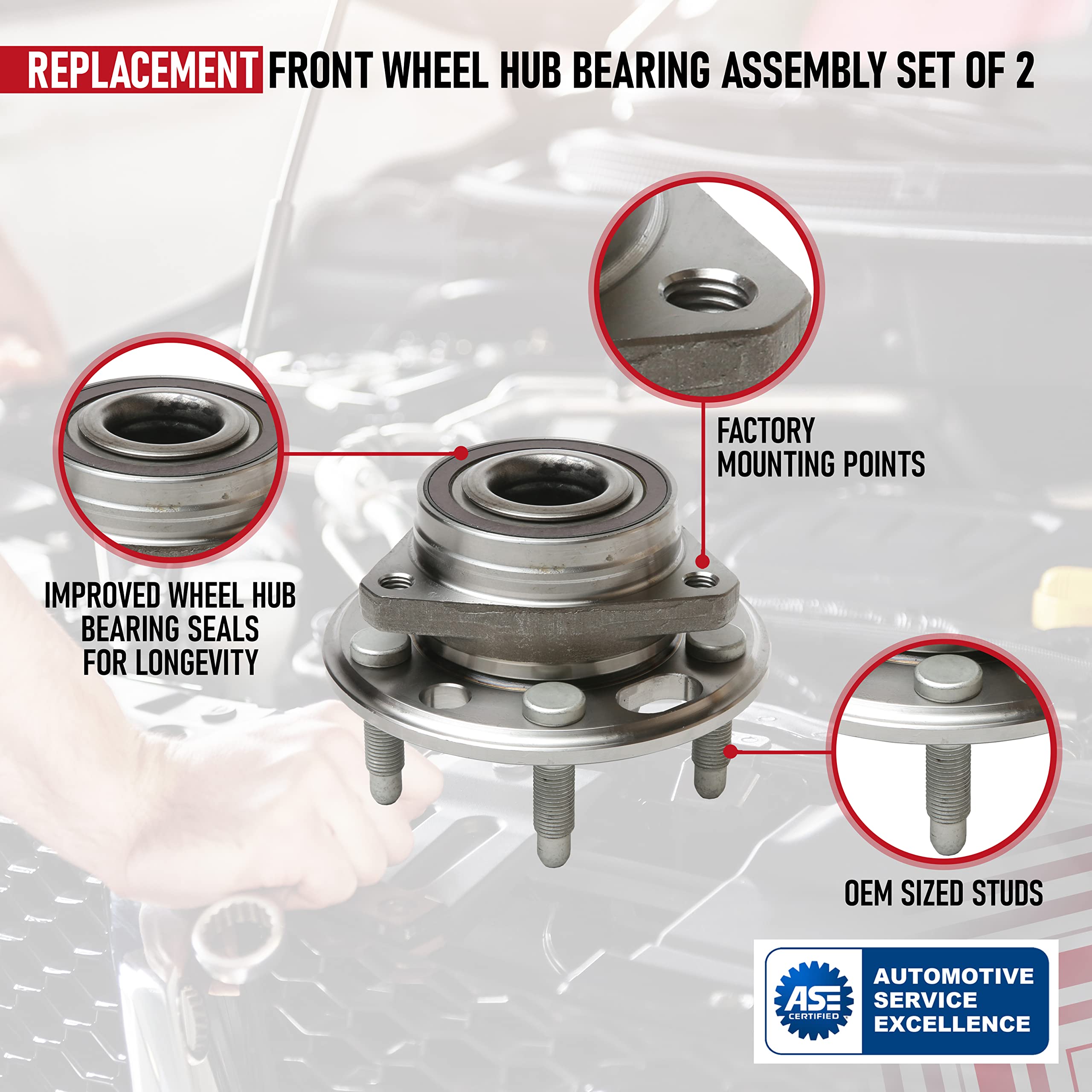 Replacement Front Or Rear Wheel Hub Bearing Assembly Set Of 2 - Compatible With Buick, Cadillac, Chevrolet, Gmc - Lacrosse, Cts,