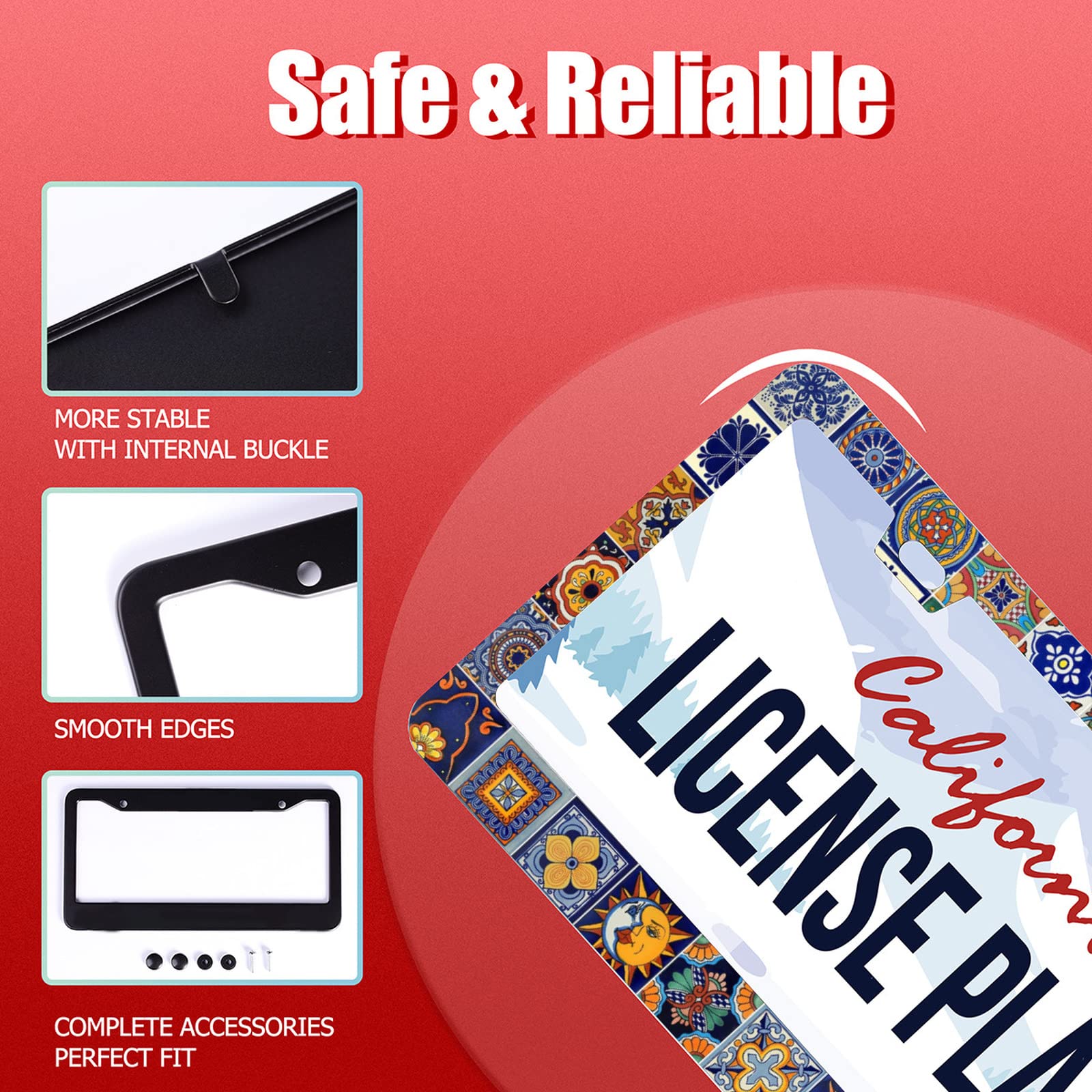 Personalise Mexican Tiles License Plate Frames Mandala Boho License Plate Frame Car Universal Stainless Steel Accessories Cars Decorative 2 Holes Screws Fits Standard Us Vehicles Size 12.2 X 6 Inches