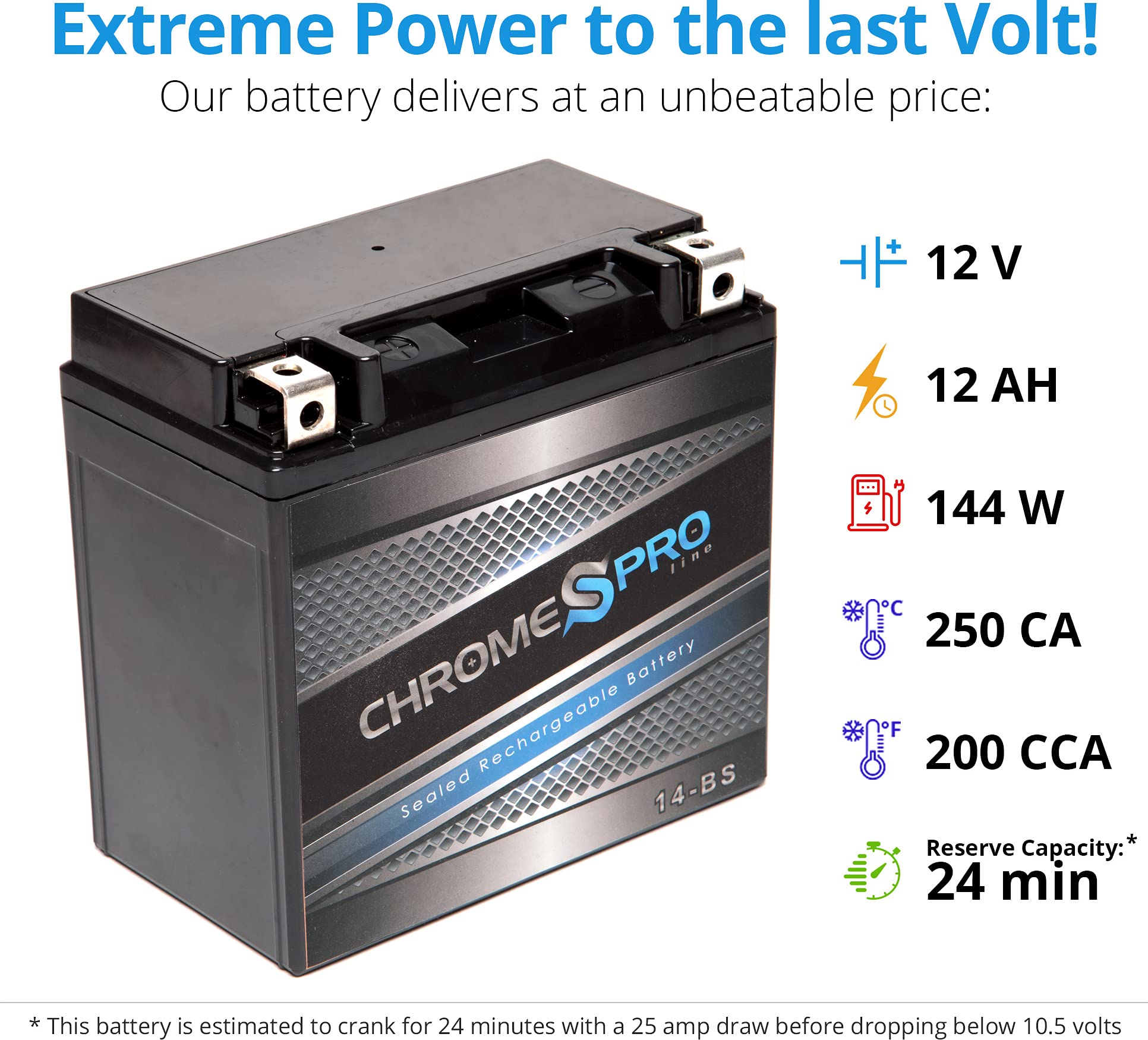 Chrome S Pro 14-Bs Maintenance-Free, 200Cca, 12V 15Ah Battery Replacement For Atv, Motorcycle, Jet Skis, Scooter, Utv, And More