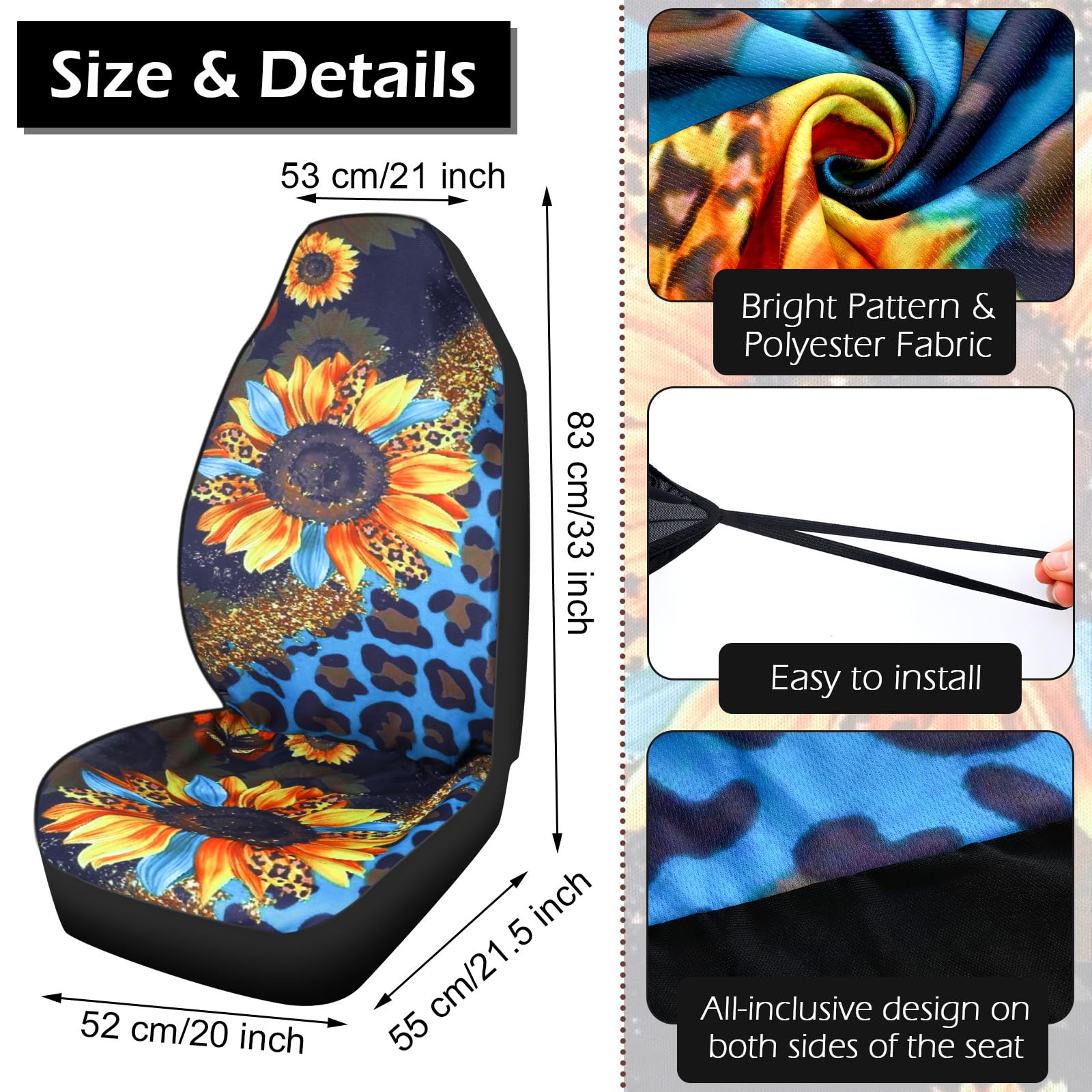 Frienda 13 Pcs Leopard Print Car Seat Cover Full Set for Women Men Print Car Accessories Rubber Steering Wheel Armrest Pad Cover