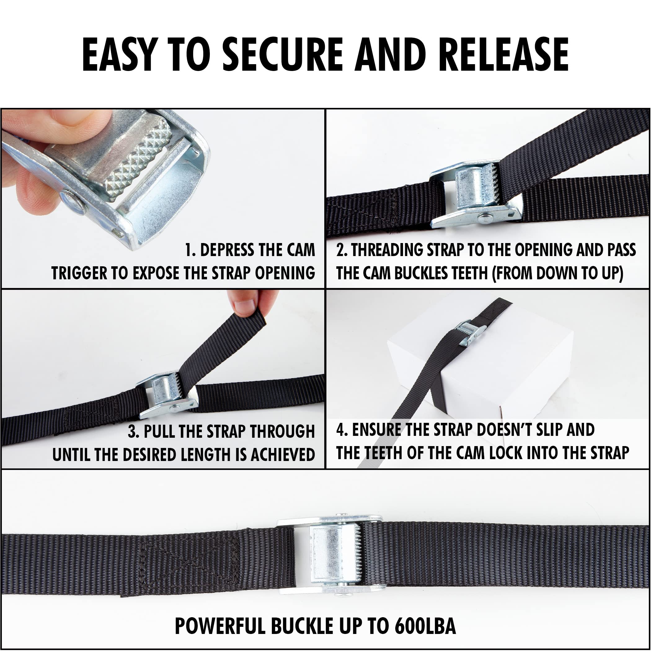 Cartman 1' X 12' Lashing Straps Cargo Tie-Down Strap Up To 600Lbs, 6Pk In Carry Bag, Black