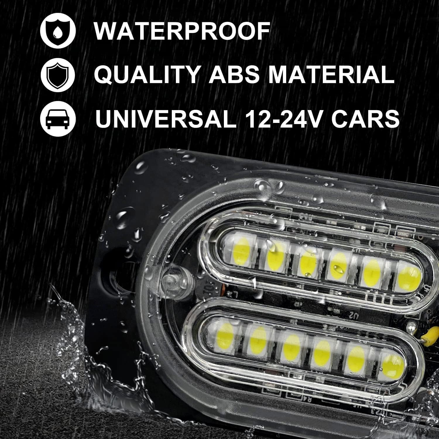 12-24V 24-Led Super Bright Led Emergency Strobe Lights Warning For Cars Trucks Vehicle Suv Caution Hazard Construction Waterproo