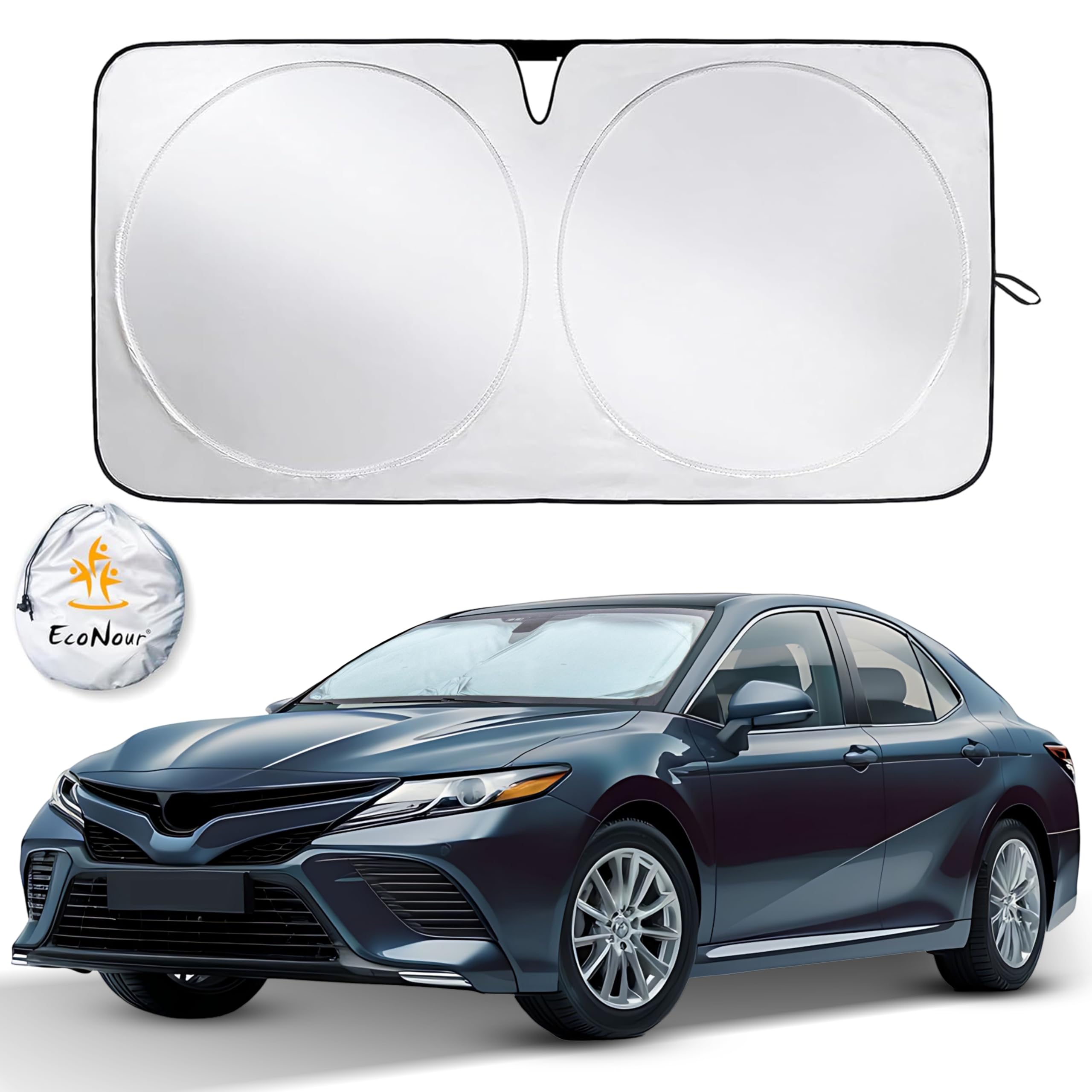 Econour Sun Shade for Car Windshield, Foldable Sun Blocker for Car, Truck, SUV Automotive Interior Sun Protection, Reflective Shade Keeps Your Vehicle Interior Cool (Small (59' x 29'))