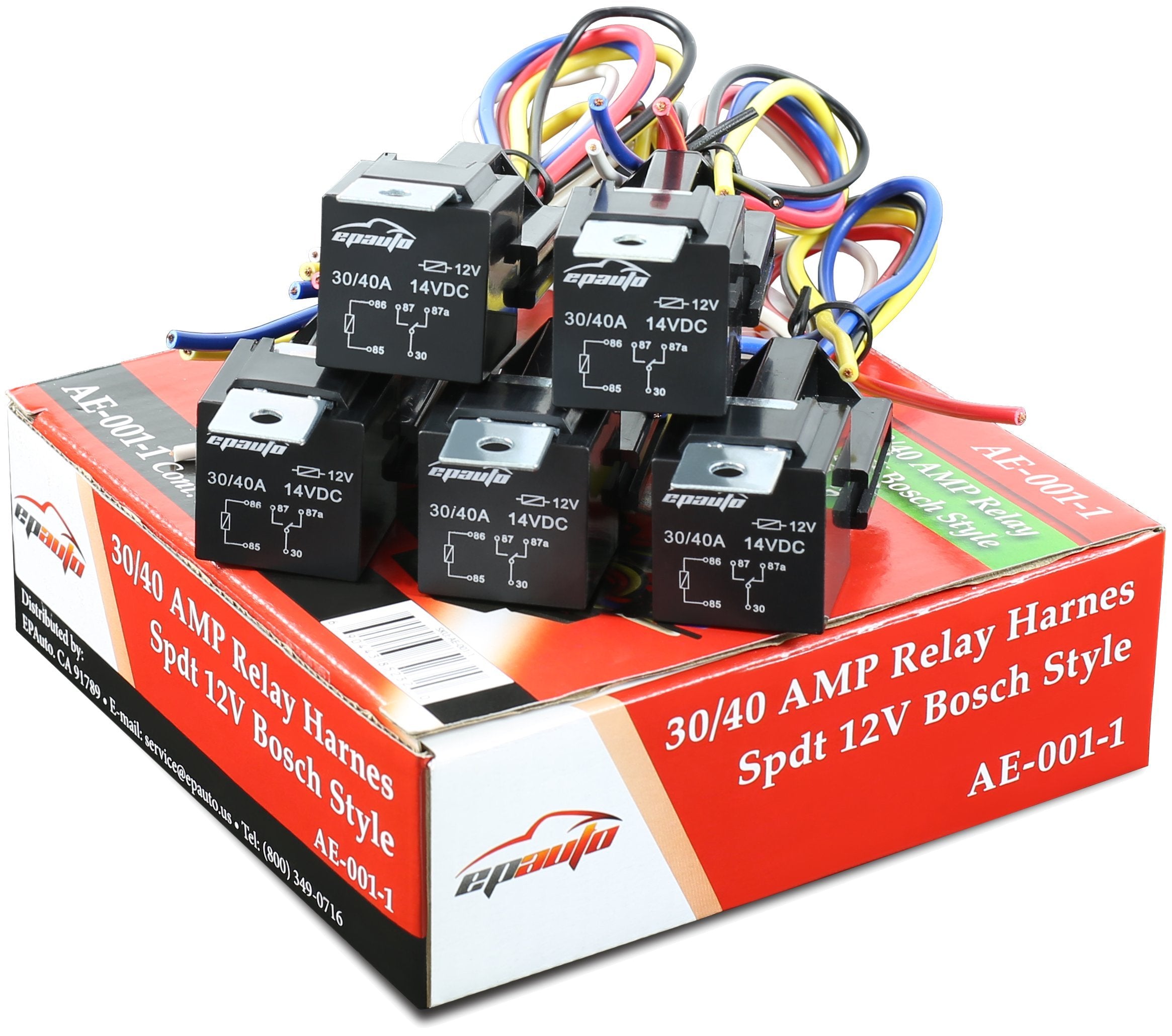 Epauto 30/40 Amp Relay Harness Spdt 12V, 5-Pin Spdt Bosch Style - 5 Pack