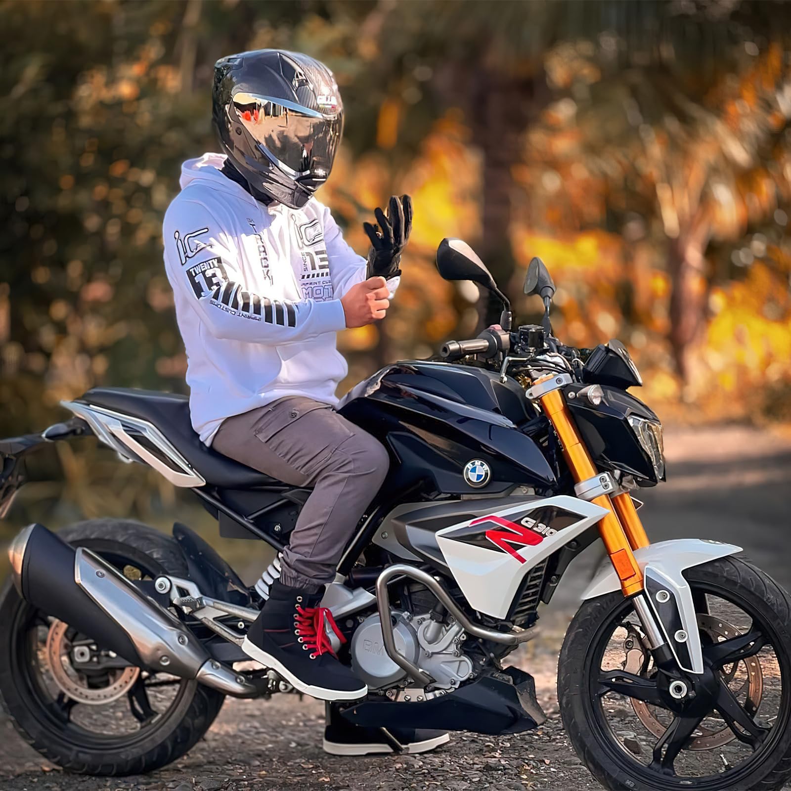 Borleni Motorcycle Riding Shoes Road Street Motocross Protective Boots For Men, Casual Breathable Powersports Shoes Black