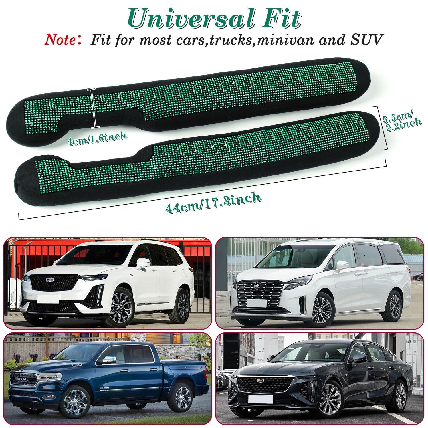Tobequeen Green Car Seat Gap Filler, Universal Fit For Car Suv Truck, Handmade Crystal Diamond Rhinestone Green Bling Car Access