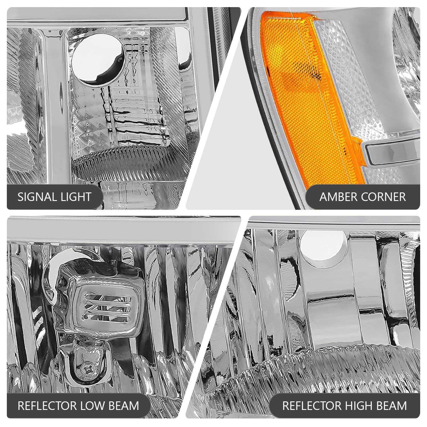 Dna Motoring Pair Oe Style Headlights Compatible With 07-13 Gmc Sierra 1500/07-14 Sierra 2500 Hd 3500 Hd, Chrome Housing/Clear L