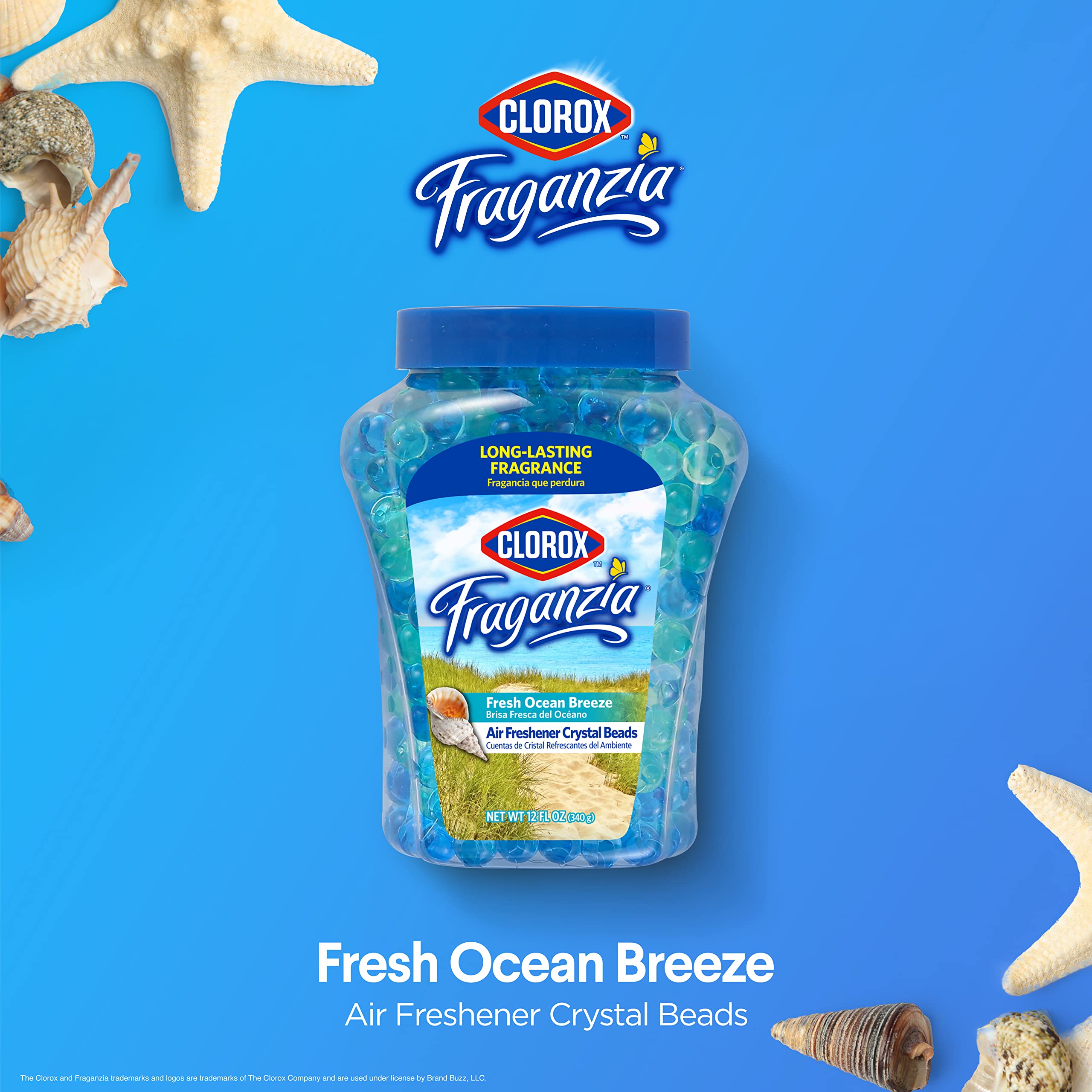Clorox Fraganzia Air Freshener Beads - Fresh Ocean Breeze - Gel Air Fresheners for Home, Toilet, Bedroom, Closet, Car - Odor Eli