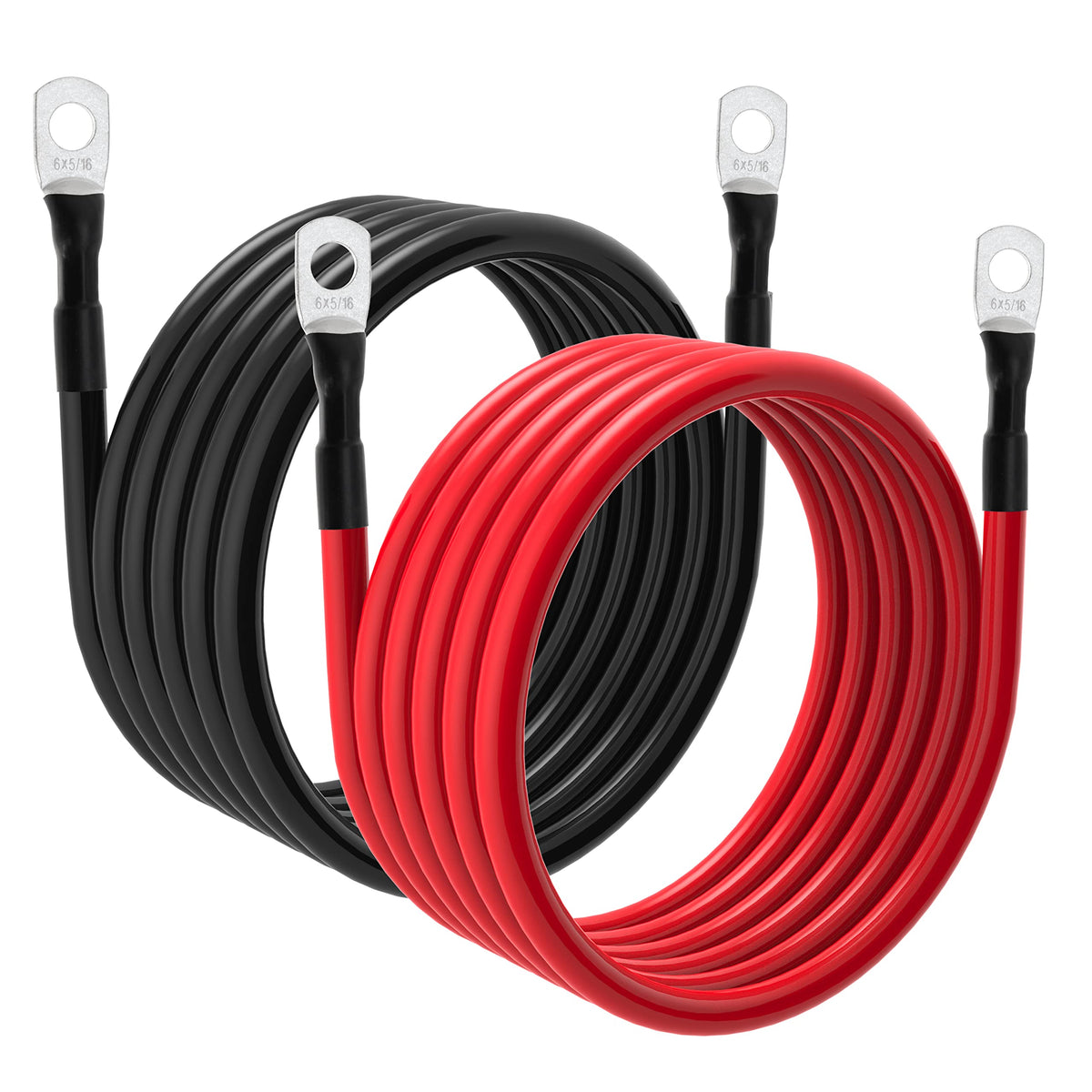 6 Awg Battery Cables 6 Gauge Battery Power Inverter Cable With 5/16 Inch Tinned Copper Lugs Both Ends For Solar Marine Boat Rv Car Motorcycle 2 Pcs (5Ft)