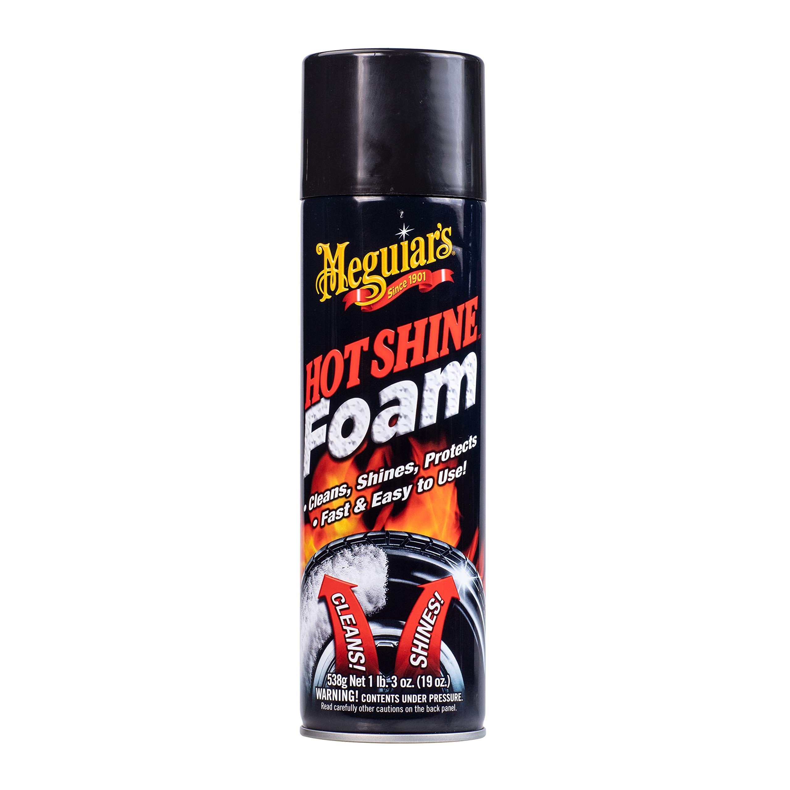 Meguiar'S G13919 Hot Shine Tire Foam, Aerosol Tire Shine For Glossy, Rich Black Tires - 19 Oz Spray Can
