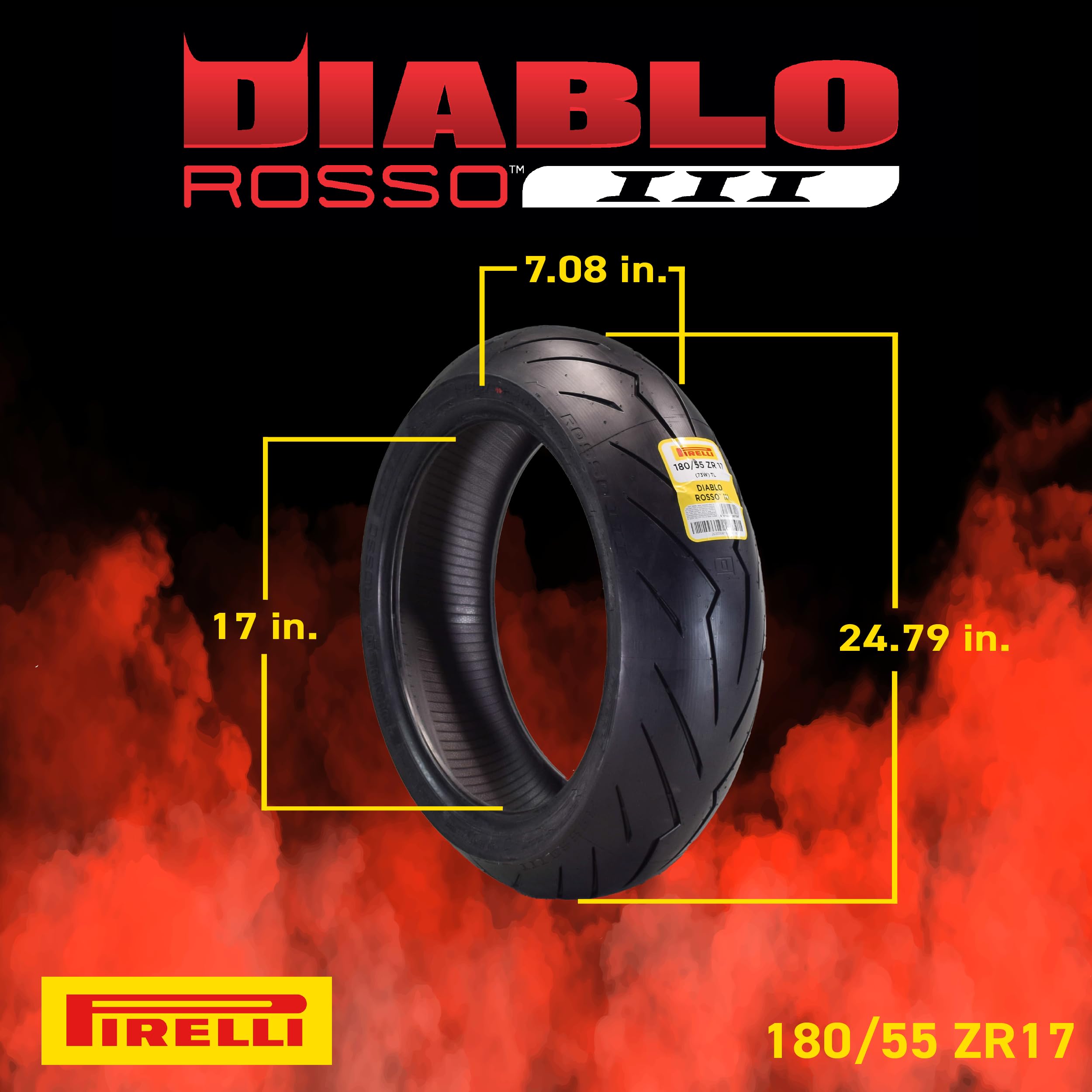 Pirelli Diablo Rosso Iii Motorcycle Tire Set: 120/60 Zr 17 M/C Front & 180/55 Zr 17 M/C Tl Rear- High Performance, Durable For S