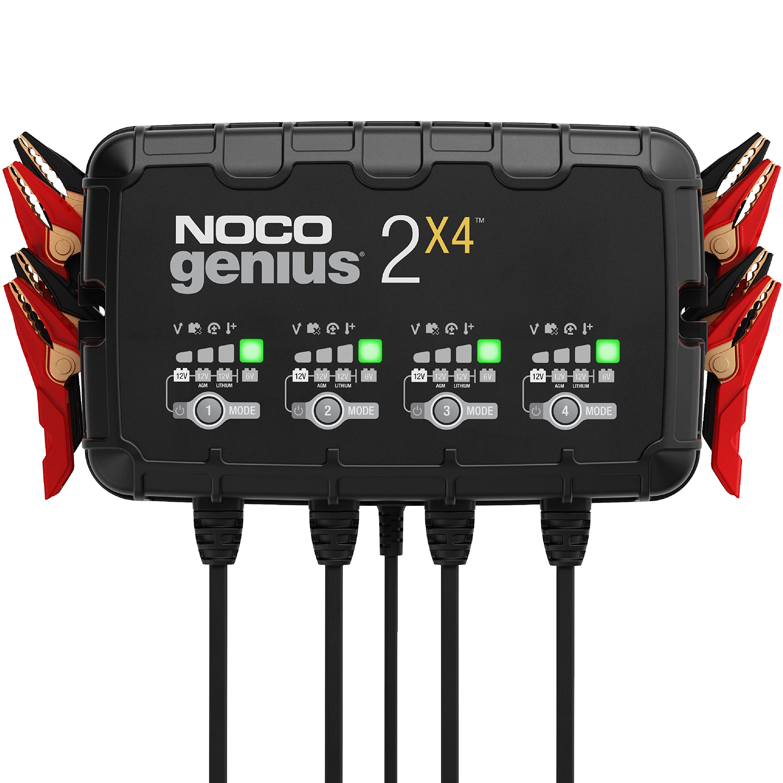 NOCO GENIUS2X4, 4-Bank, 8A (2A/Bank) Smart Car Battery Charger, 6V/12V Automotive Charger, Battery Maintainer, Trickle Charger, 