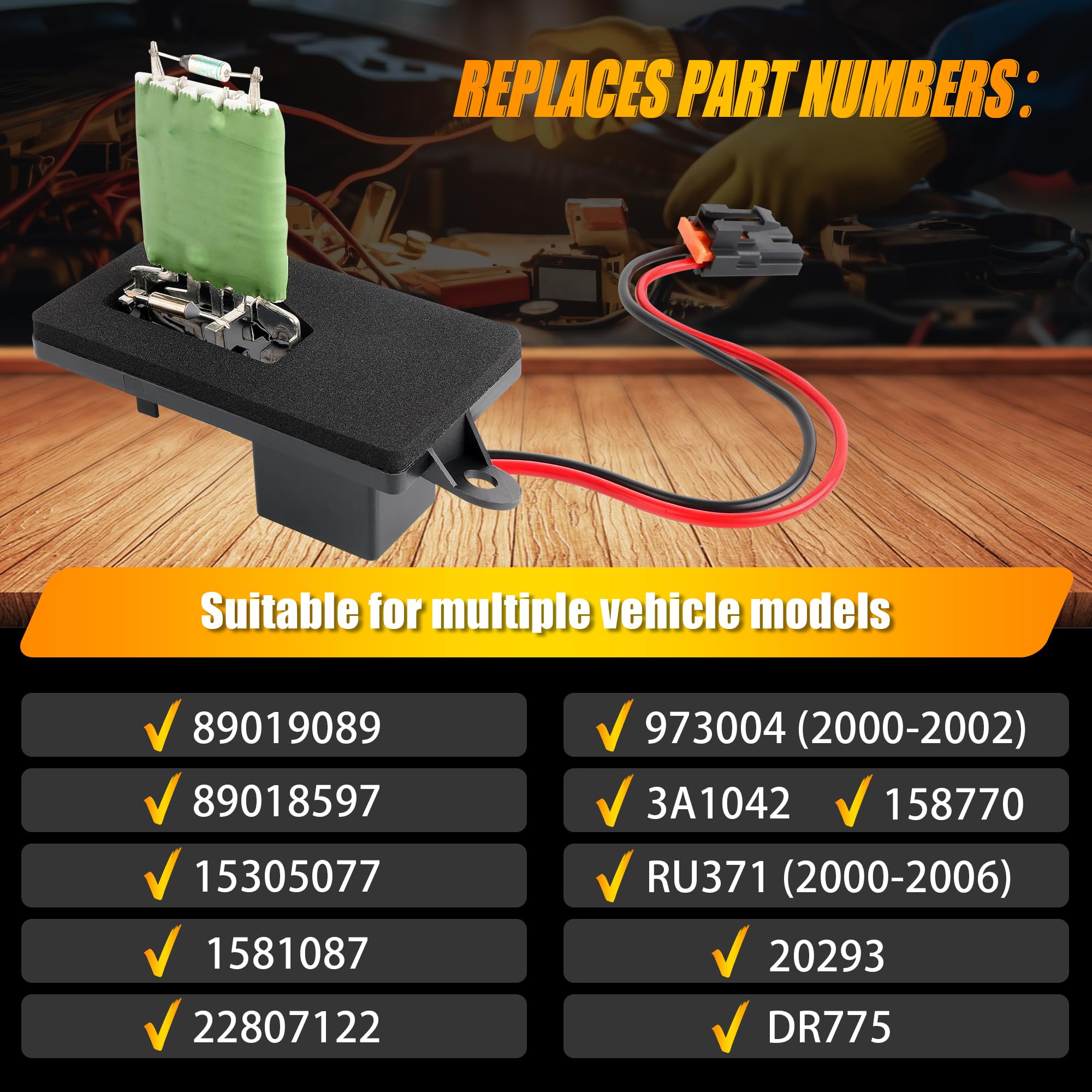 89019089 Hvac Blower Motor Fan Resistor Compatible With 1999-2006 Chevy Silverado Gmc Sierra 1500 2500 3500, 2000-2002 Gmc Yukon (2 Holes Mounting Flange) Replaces# 973-004, 89018597, 22807122, Ru371
