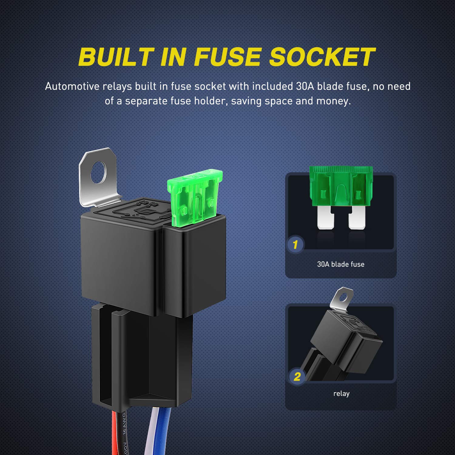 Nilight 50023R 5 Pack 30A Fuse Relay Car Truck Socket Kit-30A Switch Harness Set-12V Dc 4-Pin Spst Automotive 14 Awg Hot Wires-Auto Switches & Starters S