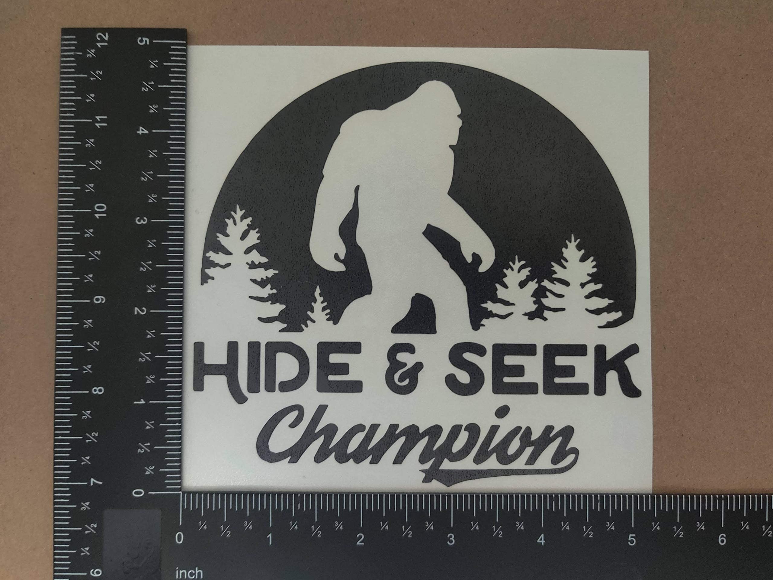Sasquatch, Bigfoot, Hide And Seek Champion Decals (Black, Large ~5'')