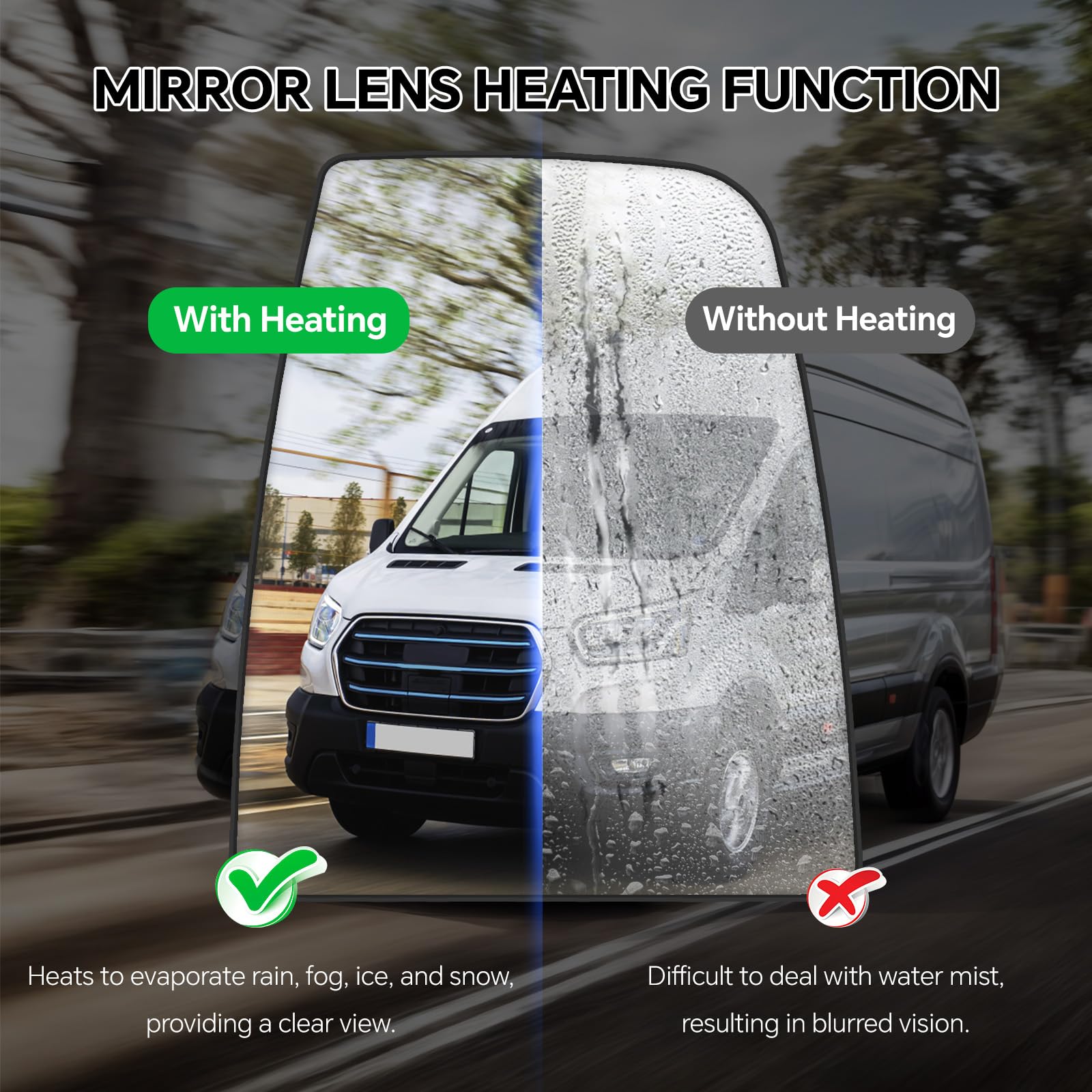 Top-Max Passenger Right Side Upper Mirror Glass Replacement For Ford Transit 150 250 350 Mk8 2014-2023 With Heated And 2 Metal C