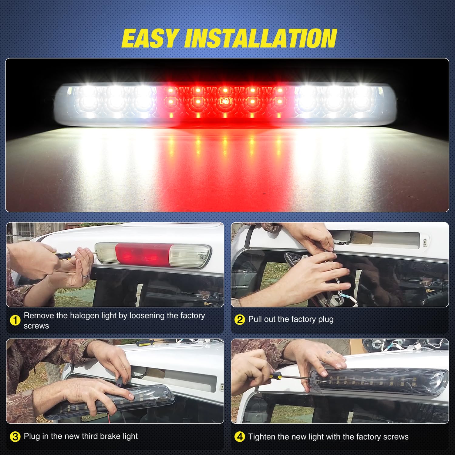 Nilight Third Brake Light Tail High Mount 3Rd Stop Cargo Reverse Led Lights Smoked Lens Compatible With Chevy Colorado And Gmc C