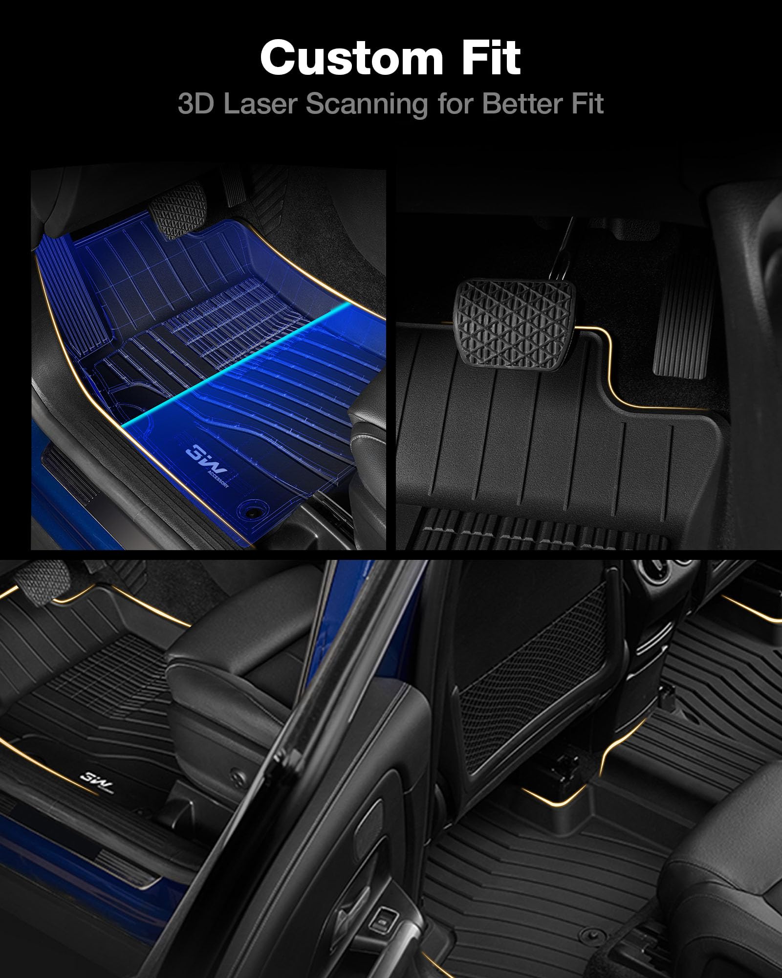 3W Cargo Liner Fit For Honda Pilot 2023-2025 Tpe Custom Fit All Weather Honda Pilot Accessories 2023-2025 Odorless Anti-Slip Mat