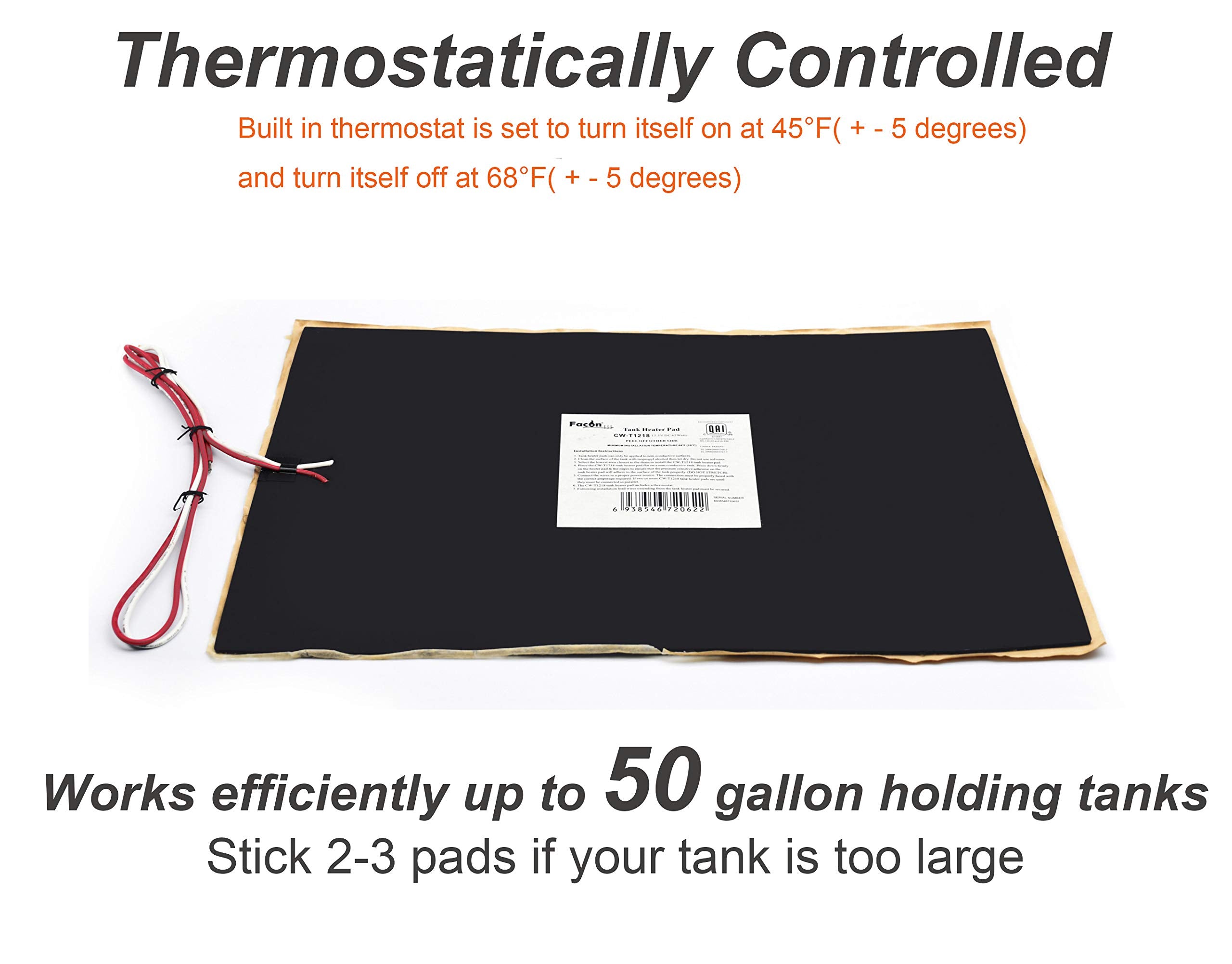 Facon 12' X 18' Rv Camper Trailer Water Holding Tank Heater Pad With Automatic Thermostat Control 13.5V Dc(Pack Of 2)