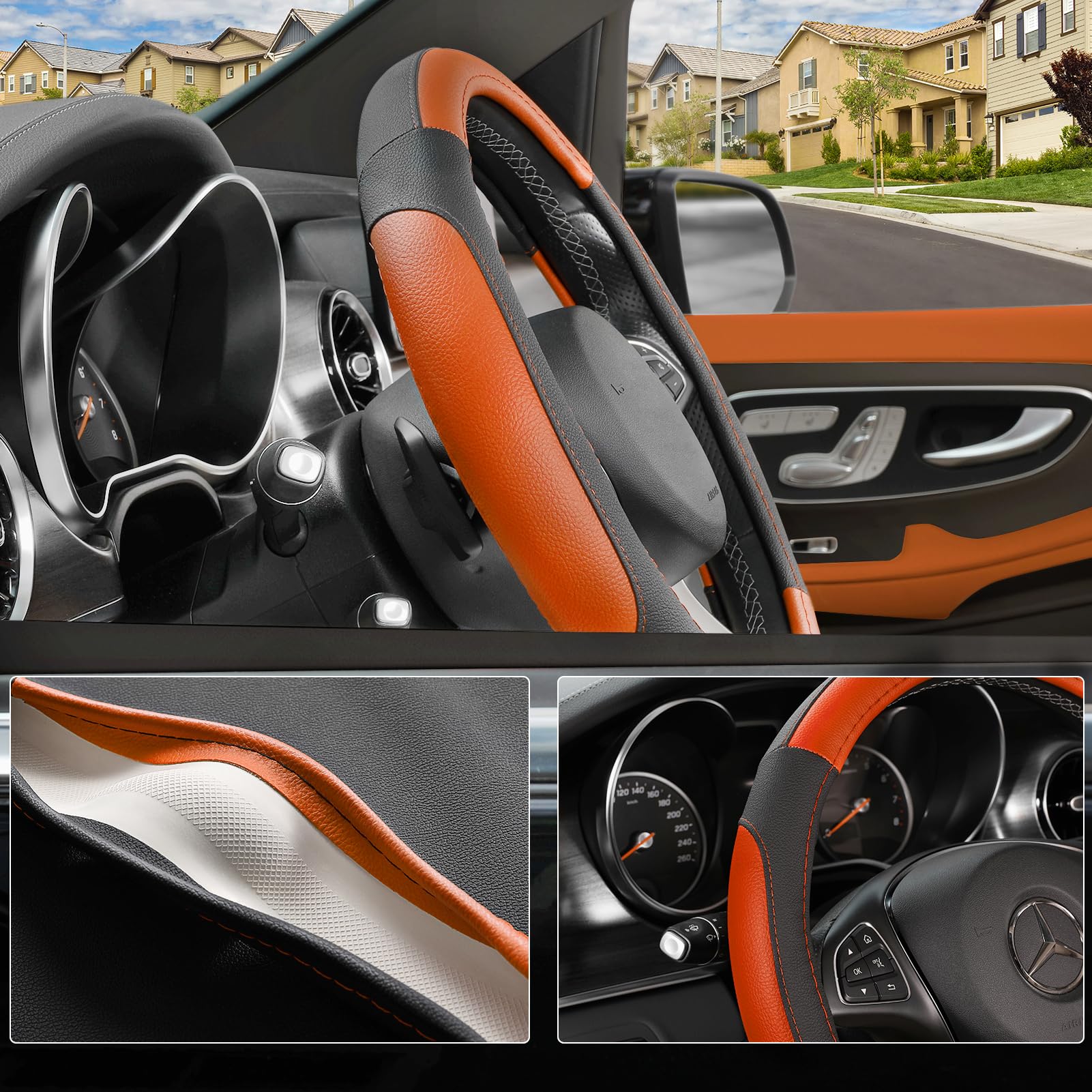 SEG Direct Steering Wheel Cover - Standard Size 14.5-15" - Black and Orange, Model AU38BONSWC3481, Auto Interior Accessory