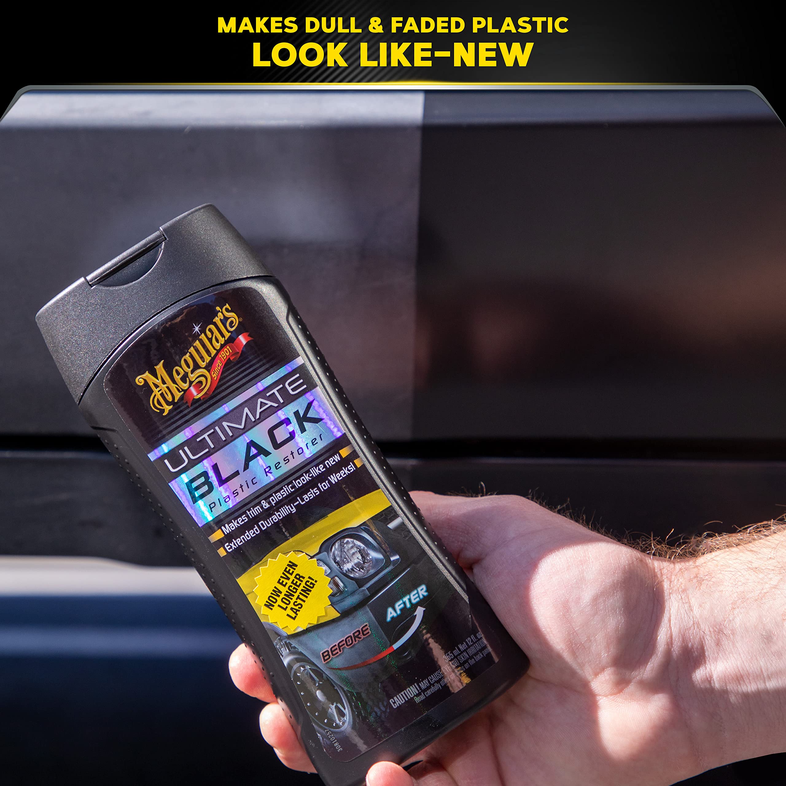 Meguiar'S Ultimate Black Plastic Restorer - Restores Black Plastic & Faded Trim Pieces While Adding Durability & Uv Protection - 12 Oz