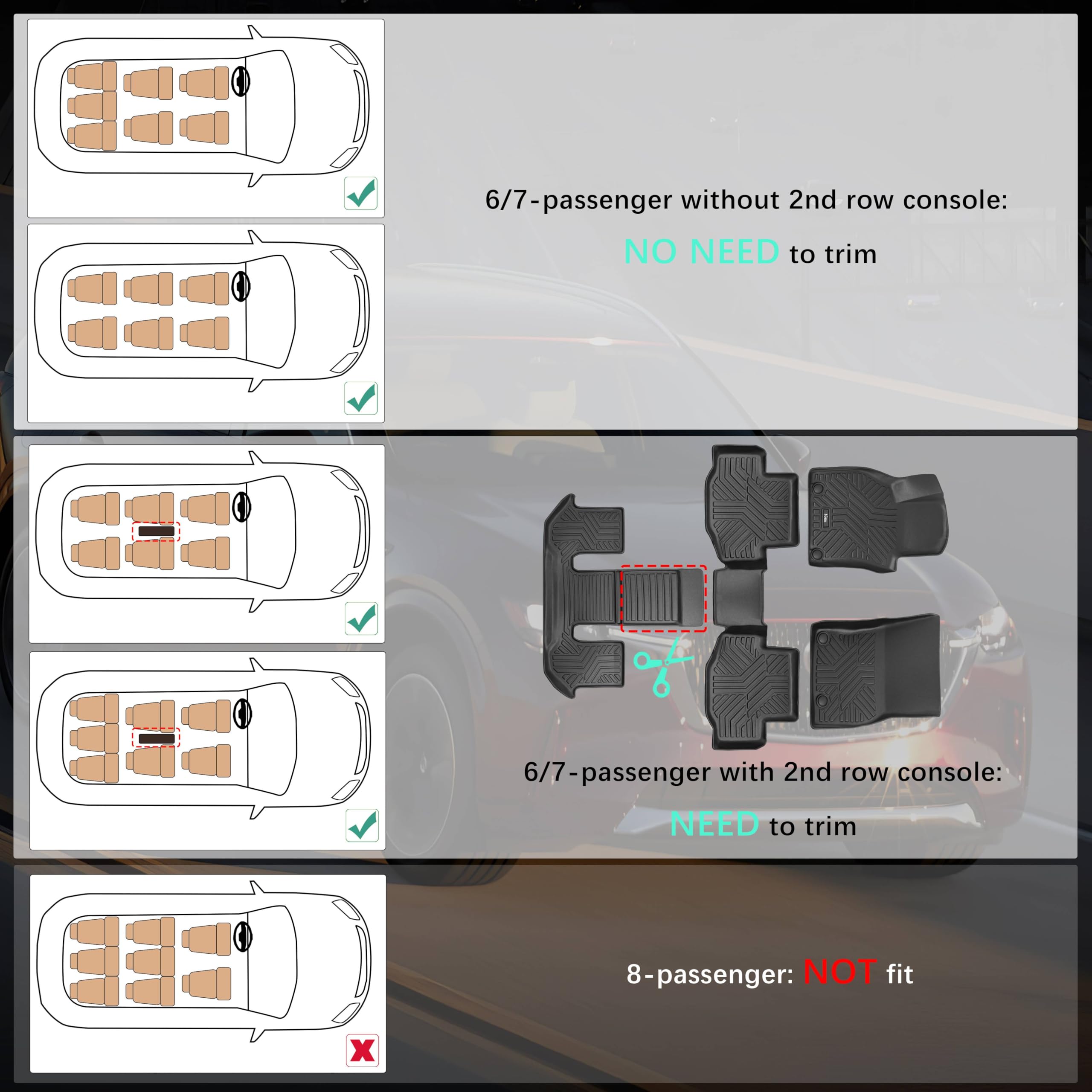 Karpal Floor Mats Fit For Mazda 2024 2025 Cx-90 & Cx90 Phev 6 & 7 Seats (Not For 8 Seats) Front & 2Nd & 3Rd Row Liner 4 Pcs