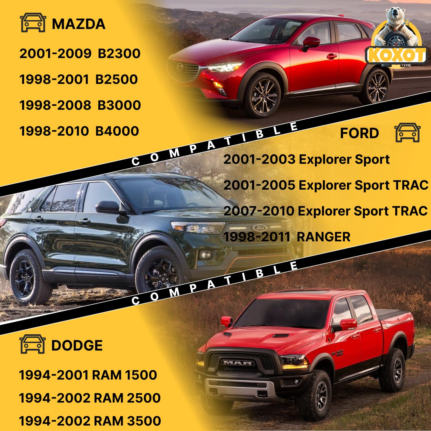 Koxot 2Pcs K7275 Front Sway Bar Stabilizer Link Compatible With Ford Ranger Explorer Sports, For Dodge Ram 1500 Ram 2500 Ram 350